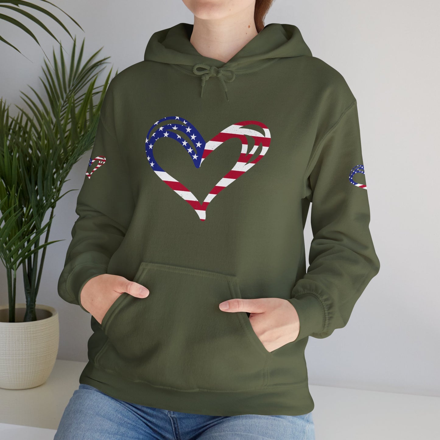 Princess Grace Patriotic Heart Unisex Hoodie Comfortable Heavy Blend Sweatshirt for Independence Day and Everyday Wear