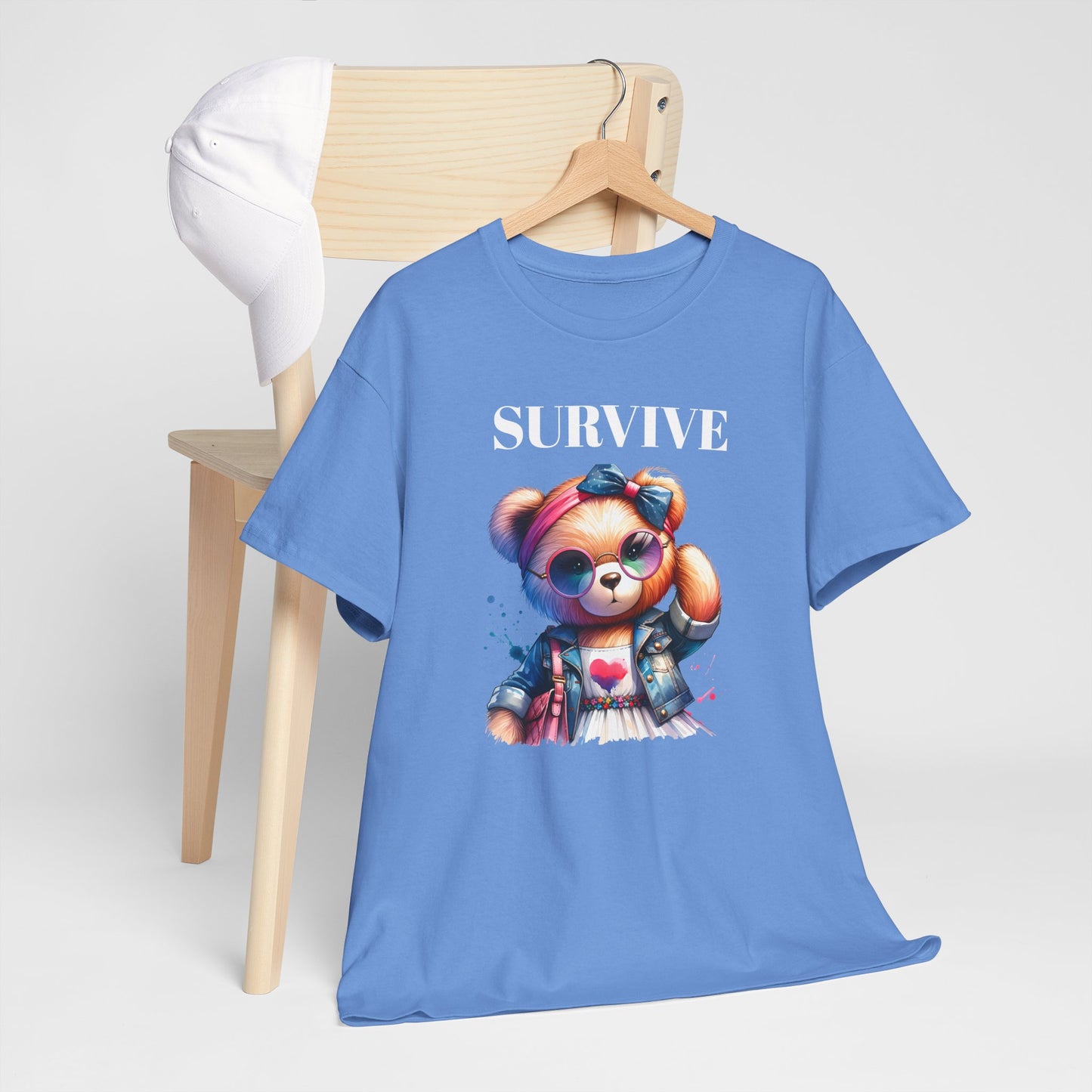 Princess Grace Survive Bear Unisex Heavy Cotton Tee Cute Graphic Tee for Casual Adventures