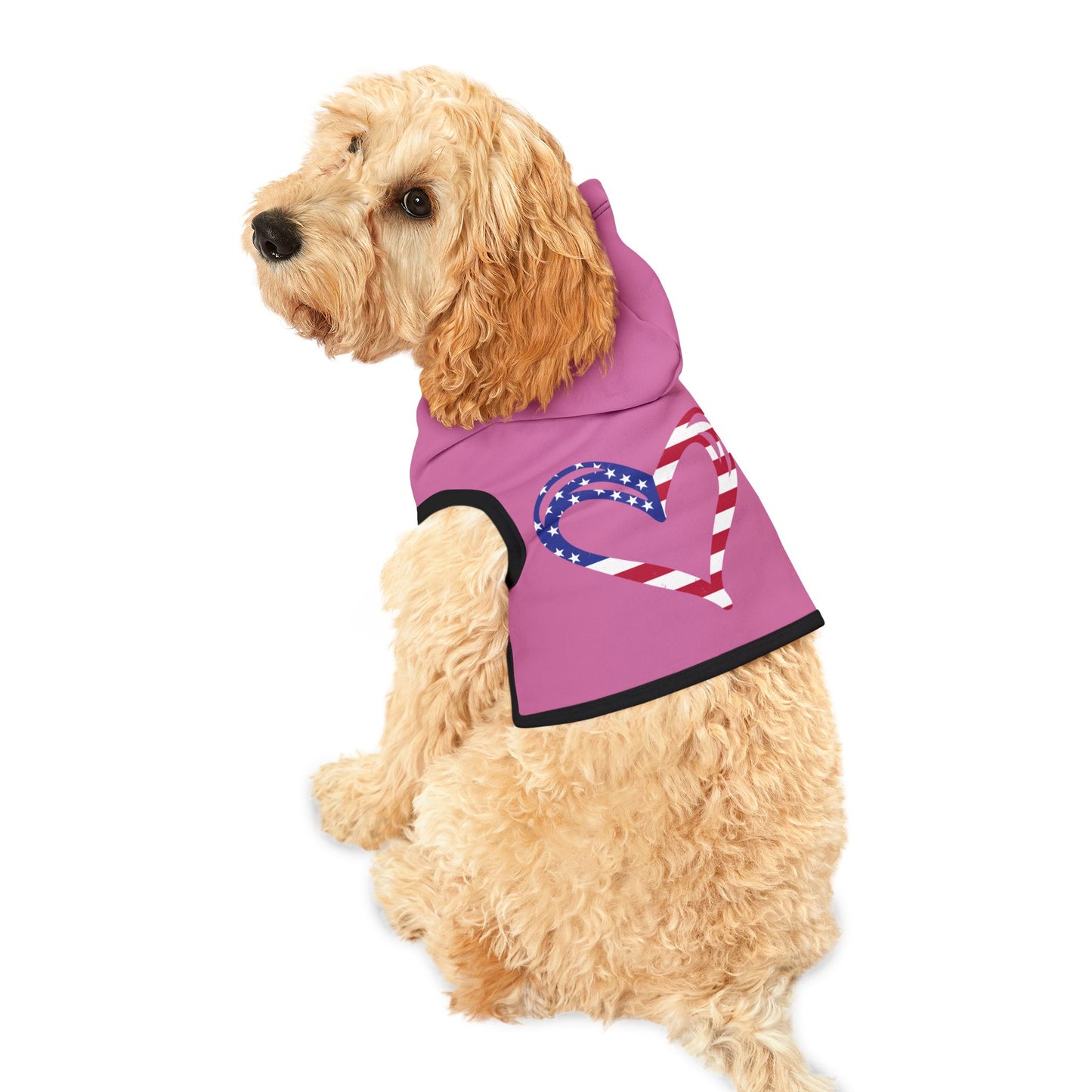 Princess Grace Patriotic Heart Pet Hoodie Cute Pink Dog Sweater for Holidays