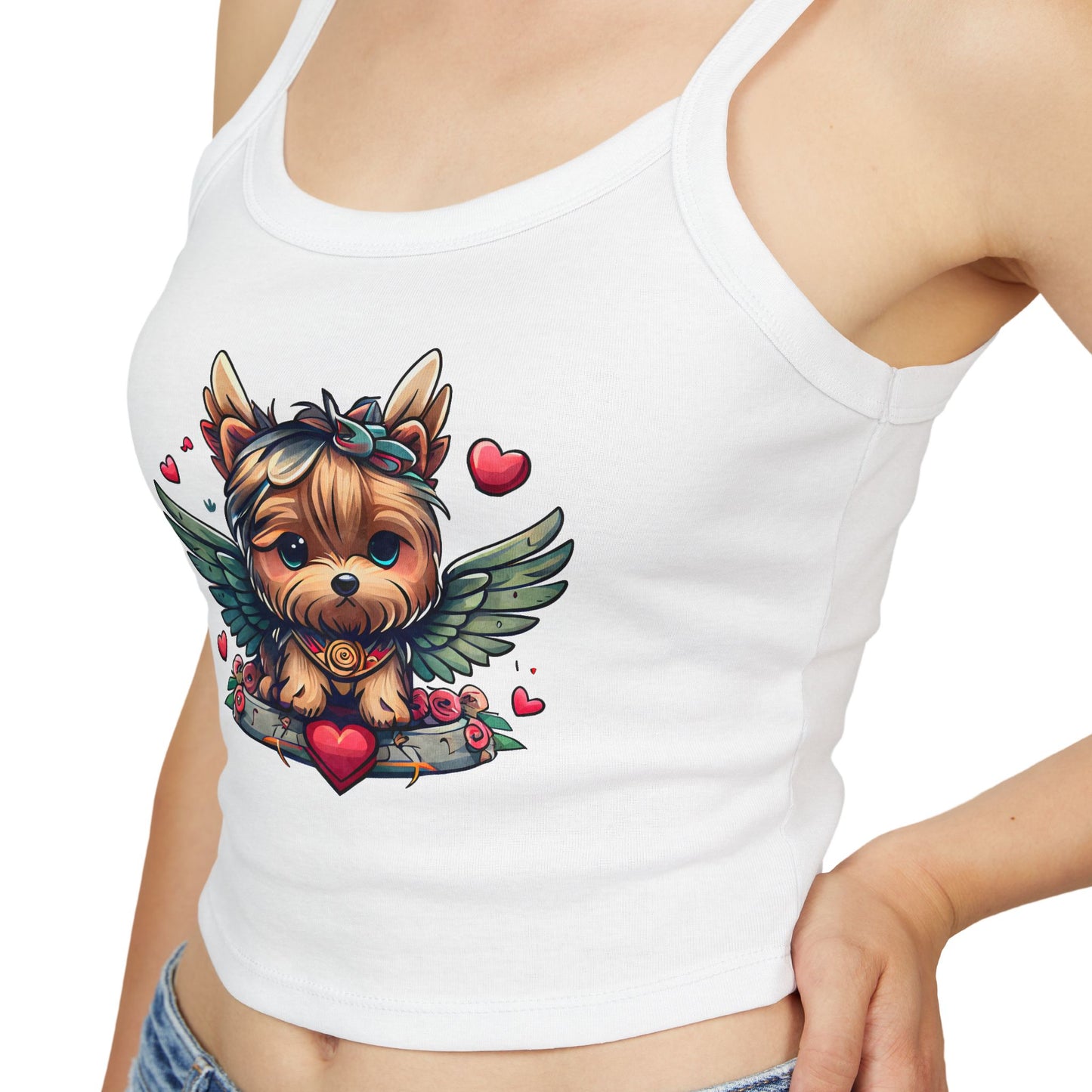 Princess Grace Adorable Yorkie Angel Women's Spaghetti Strap Tank Top Cute Dog Graphic