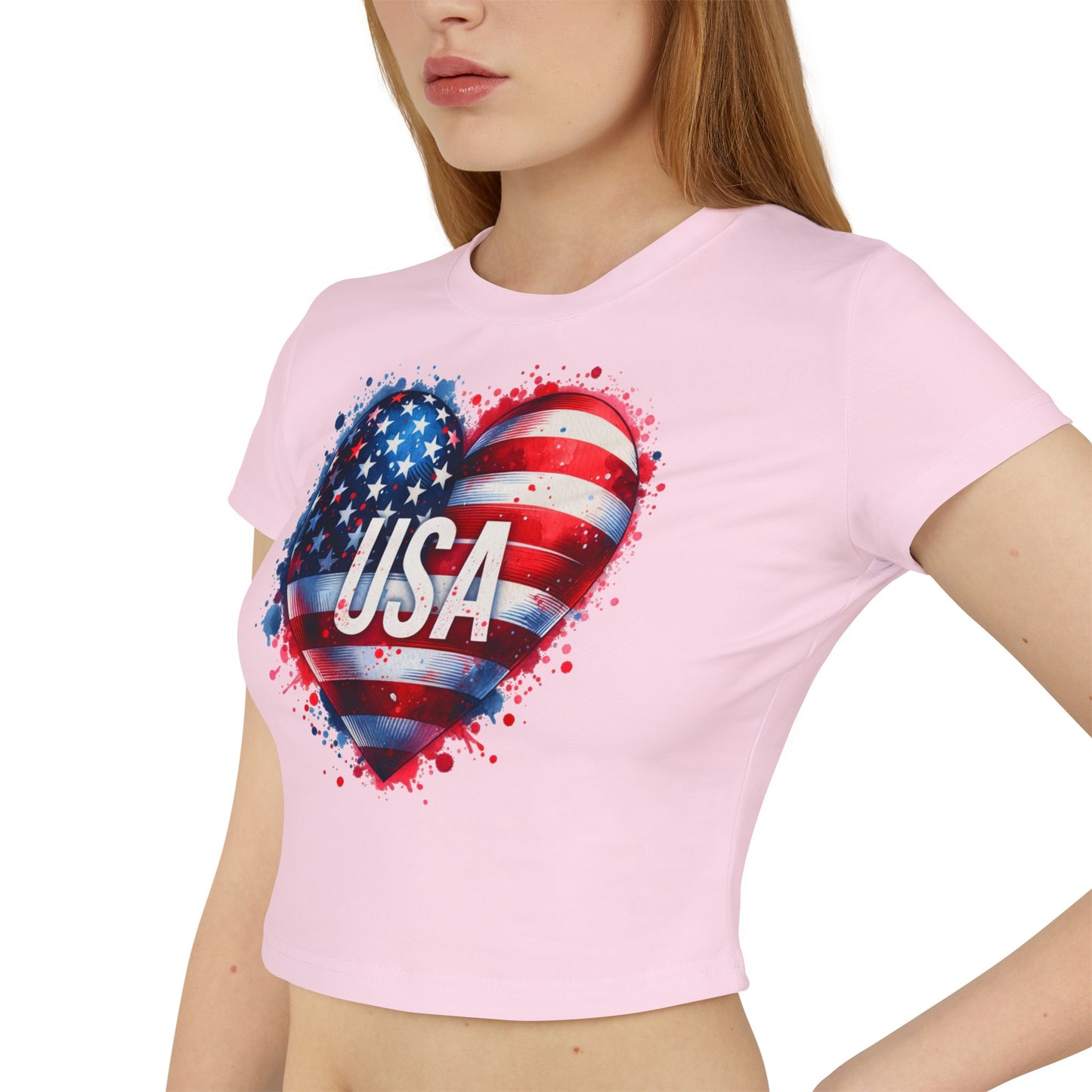 Princess Grace USA Heart Women's Baby Tee Patriotic Crop Top for Independence Day