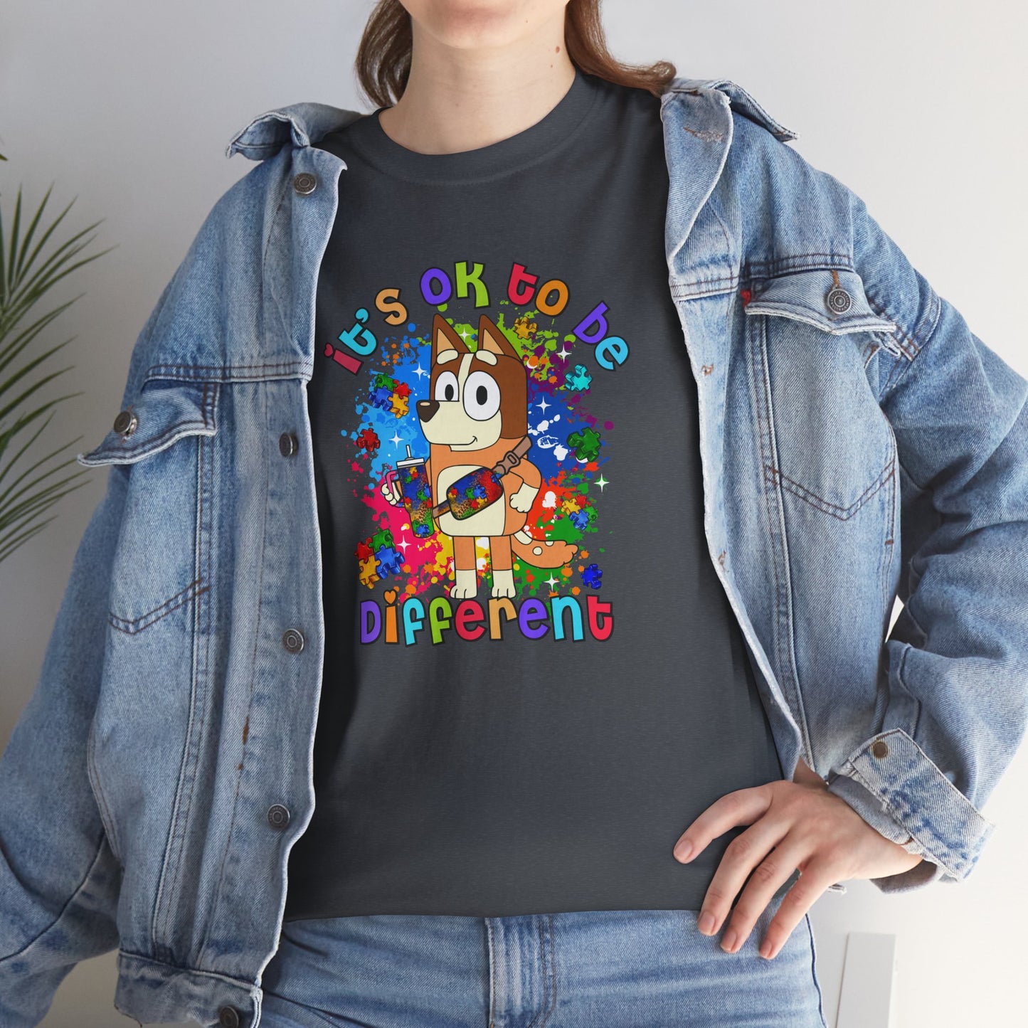 Princess Grace Bluey Unisex Heavy Cotton Tee "It's OK to Be Different" Colorful Graphic Tee