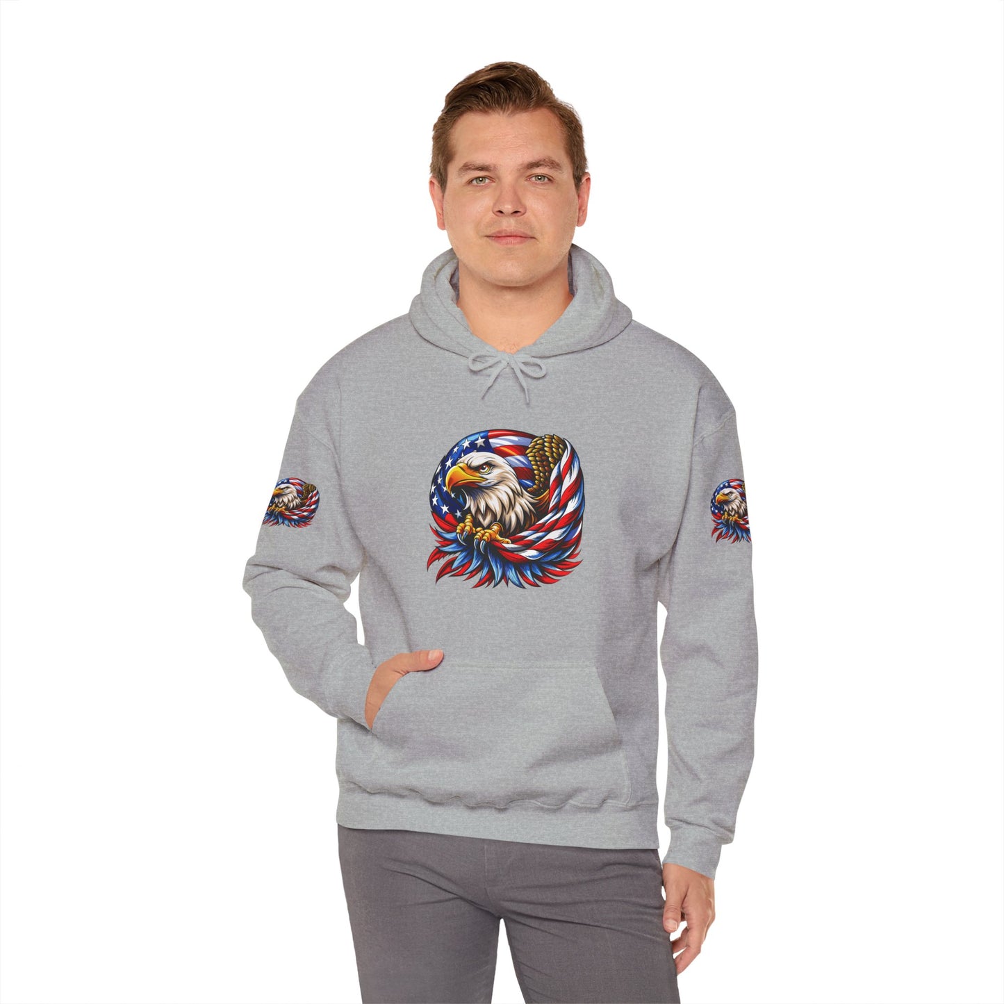 Princess Grace Patriotic Eagle Hoodie Unisex Heavy Blend Sweatshirt with American Flag Design