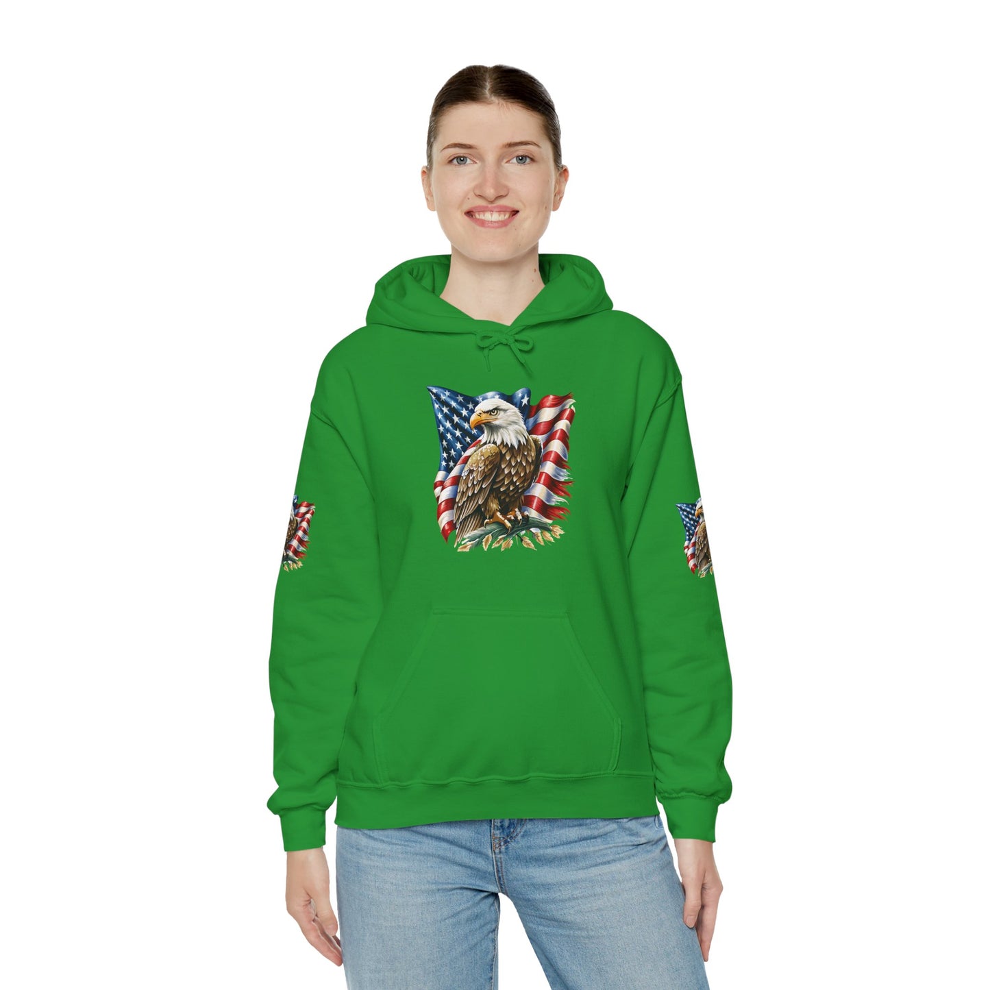 Princess Grace Patriotic Eagle Hooded Sweatshirt Unisex Heavy Blend Perfect for Memorial Day & Independence Day