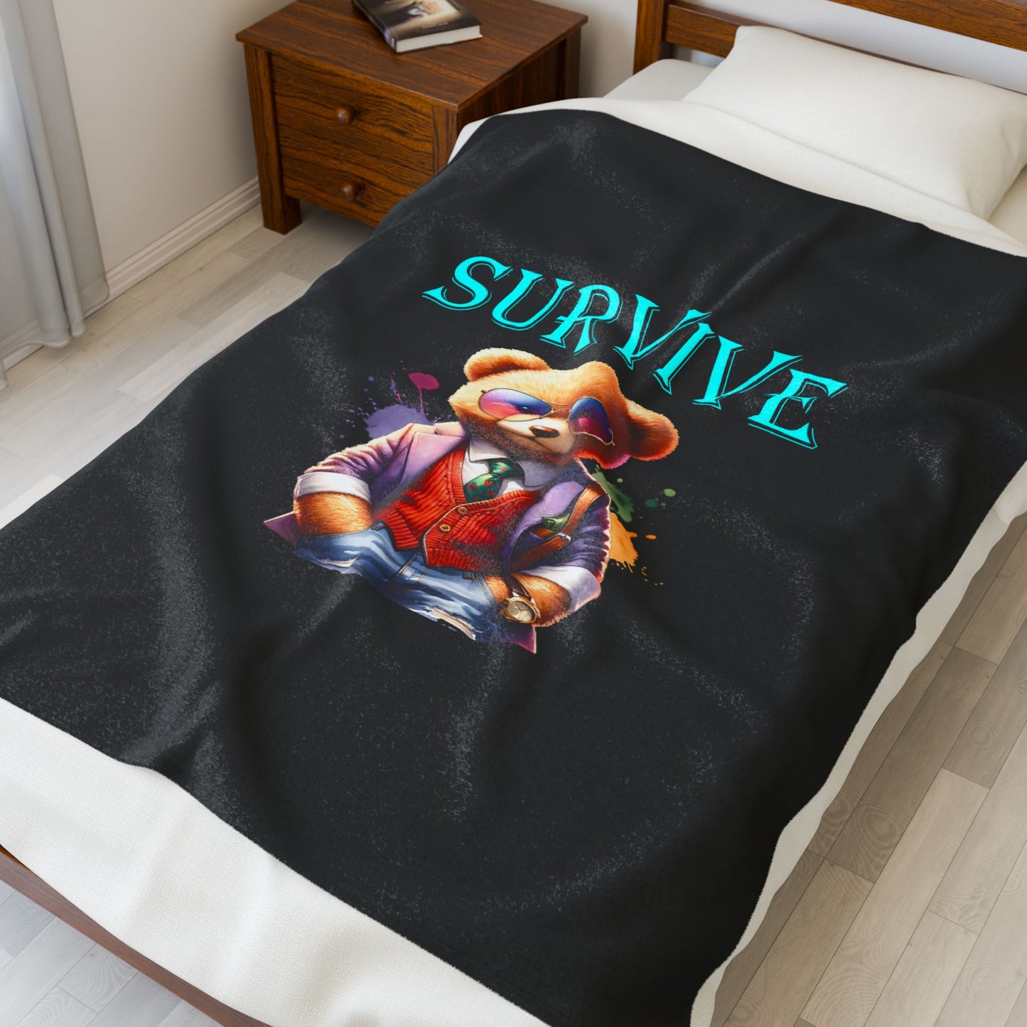 Princess Grace Survive Bear Plush Blanket Cozy Velveteen Throw for Comfort & Style