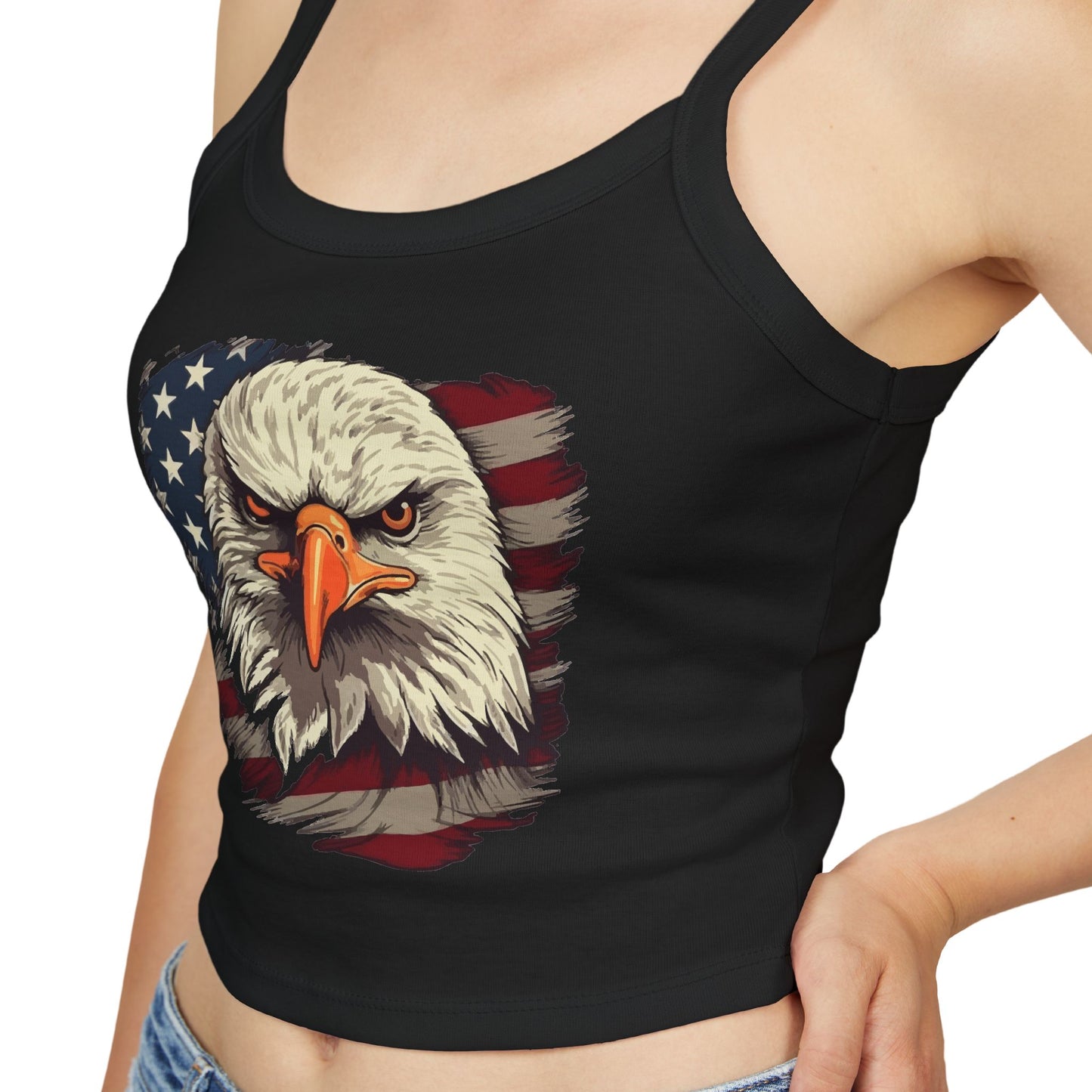 Princess Grace Patriotic Women's Spaghetti Strap Tank Top Eagle & USA Flag Design