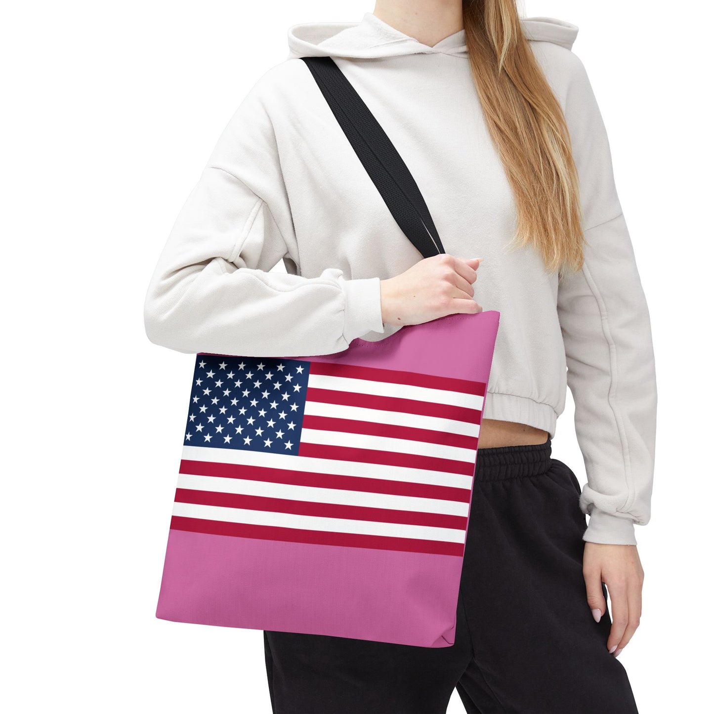 Princess Grace Patriotic Pink Tote Bag with American Flag Design
