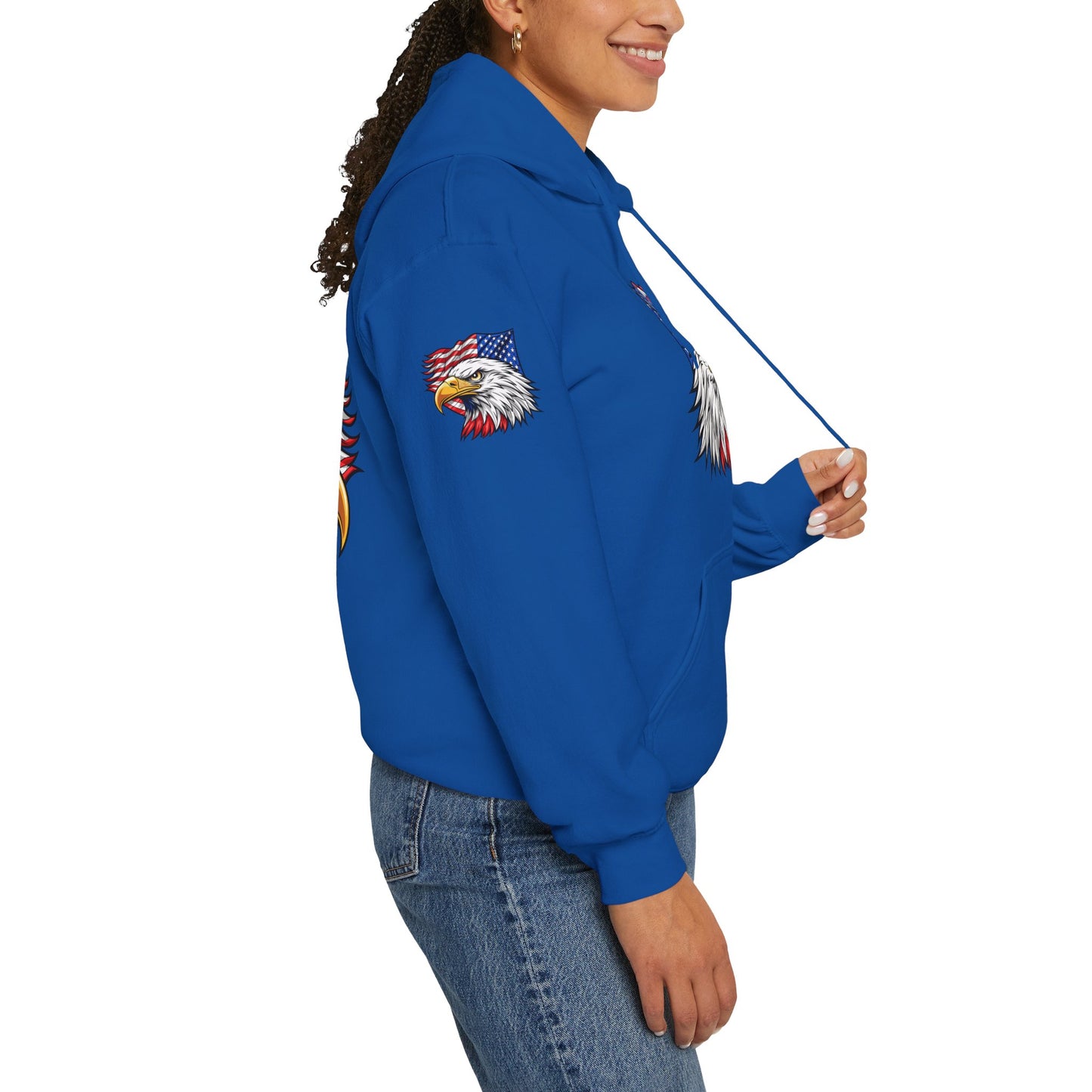 Princess Grace Patriotic Eagle Hoodie Unisex Heavy Blend Sweatshirt with American Flag Design