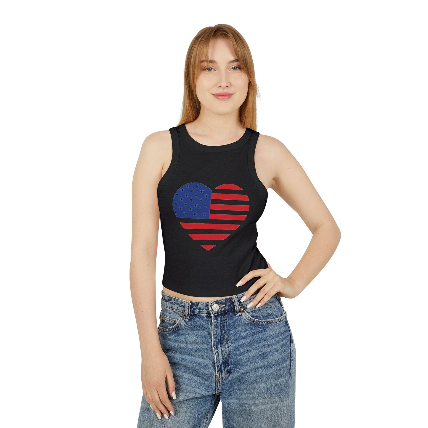Princess Grace Patriotic Women's USA Flag Racer Tank Top