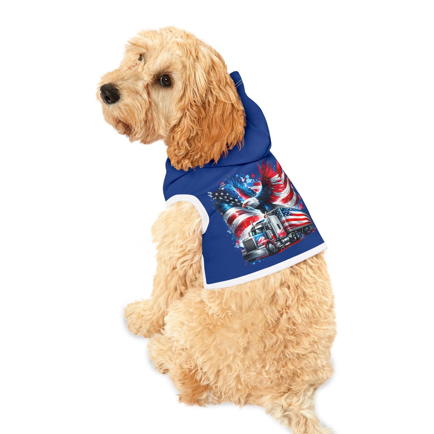 Princess Grace Patriotic Pet Hoodie with Eagle and Truck Design