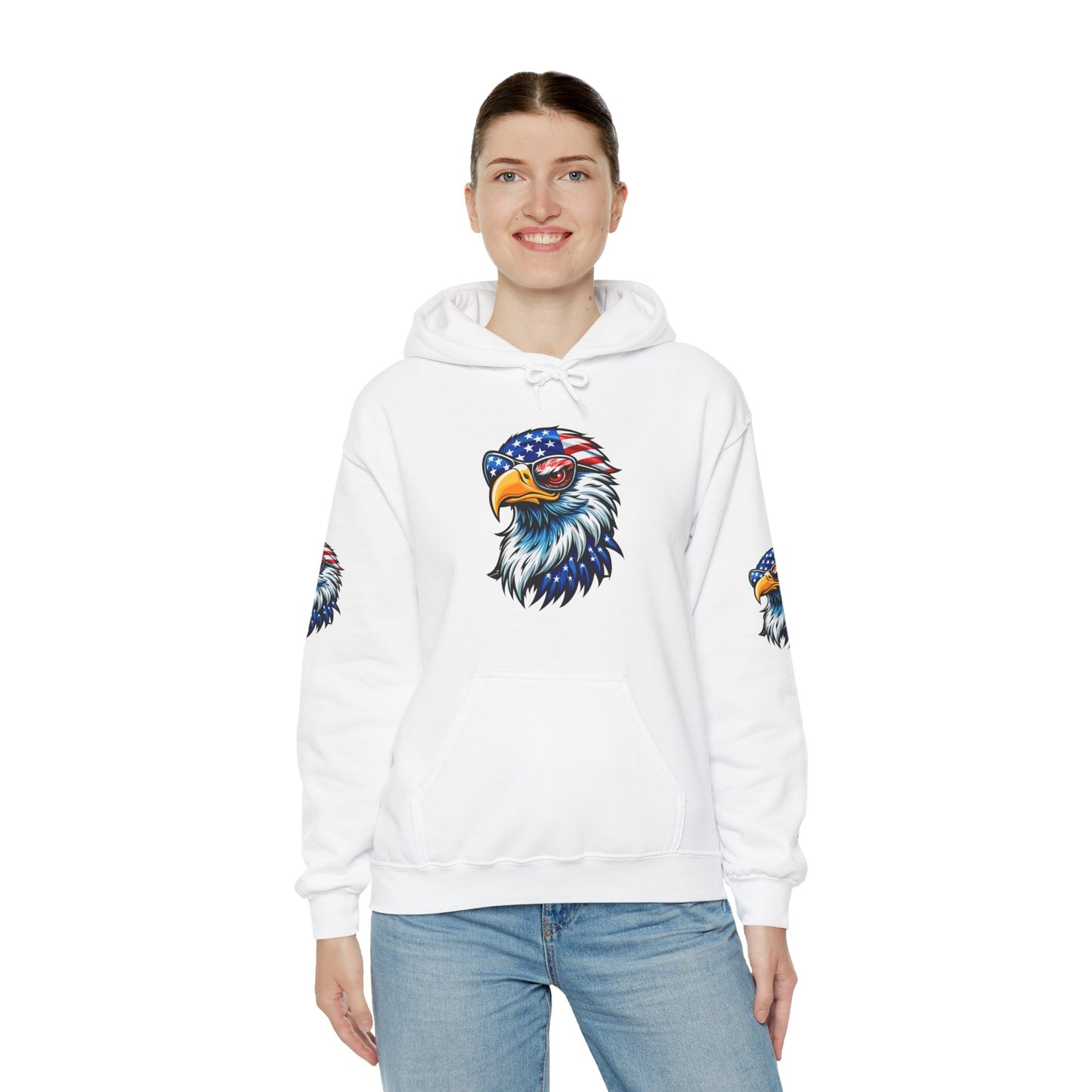 Princess Grace Patriotic Eagle Hoodie Unisex Heavy Blend Sweatshirt with USA Flag Design