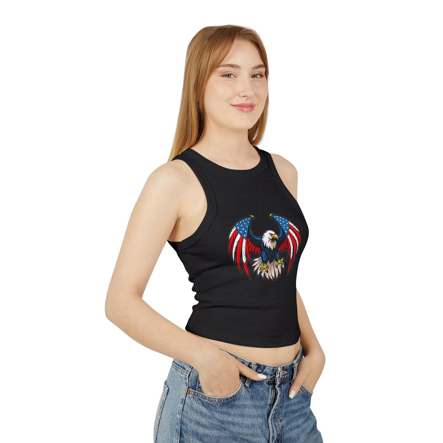 Princess Grace Patriotic Eagle Racer Tank Top USA Flag Design for Women