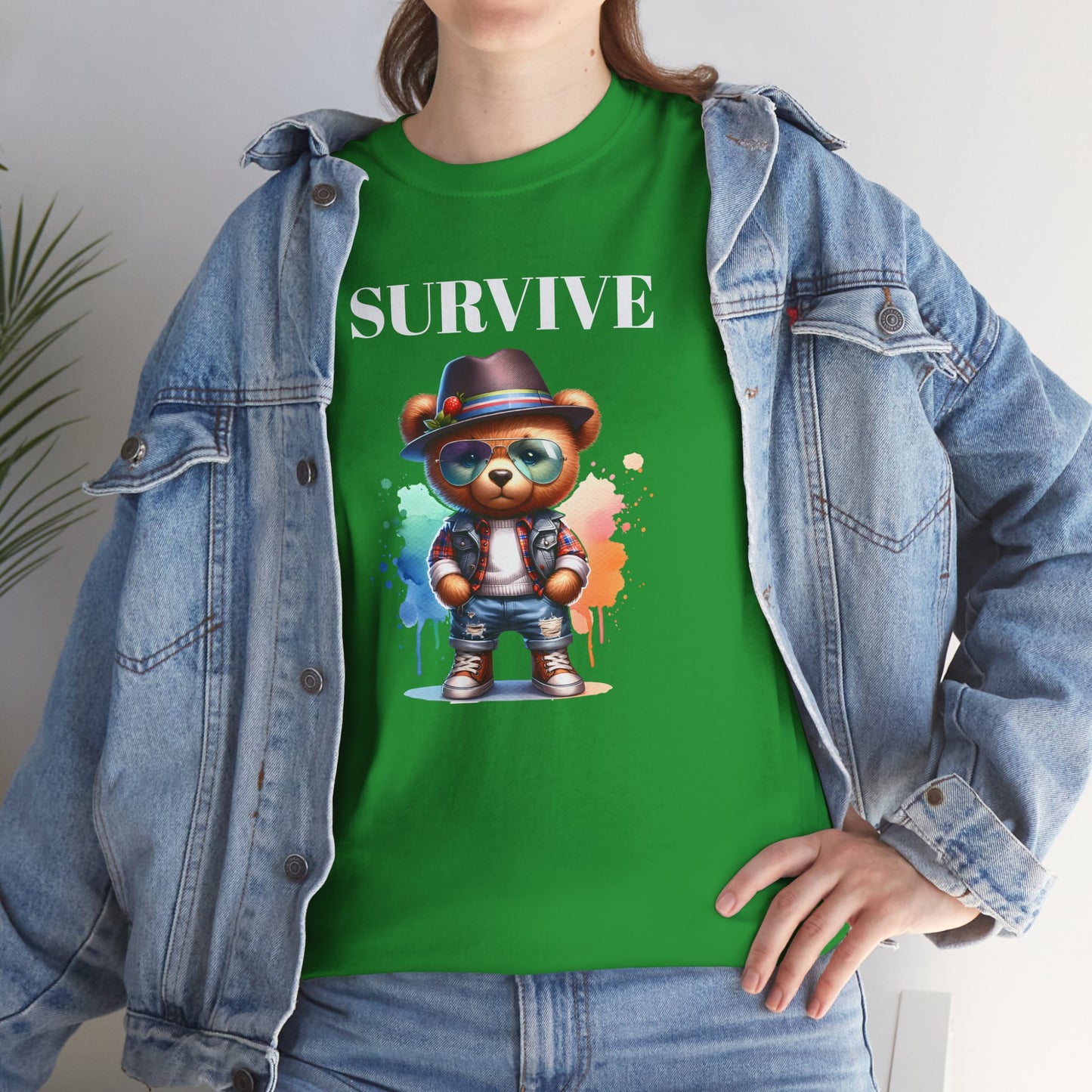 Princess Grace Survive Bear Unisex Heavy Cotton Tee Casual Graphic T-Shirt for Fun and Adventure Lovers