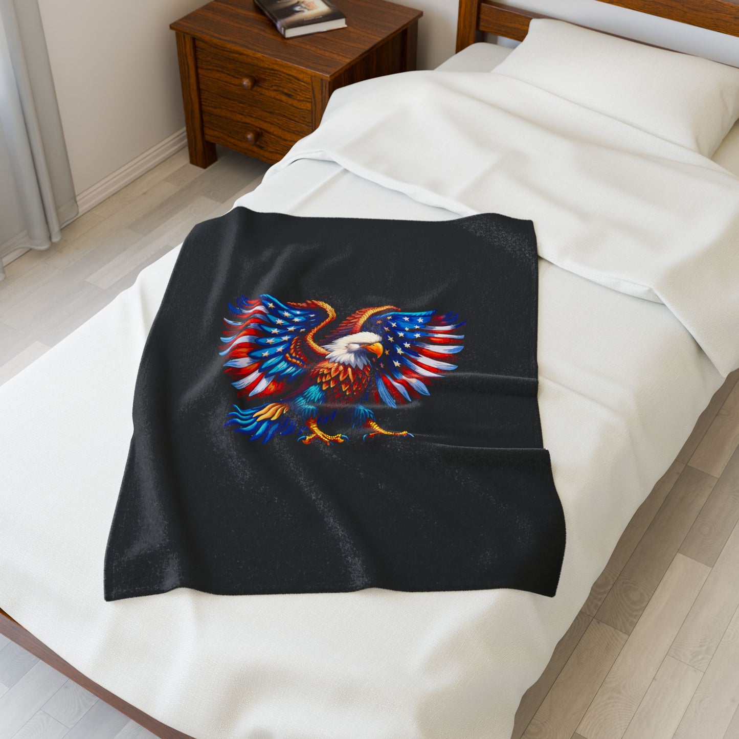 Princess Grace Patriotic Eagle Velveteen Plush Blanket Cozy Americana Decor