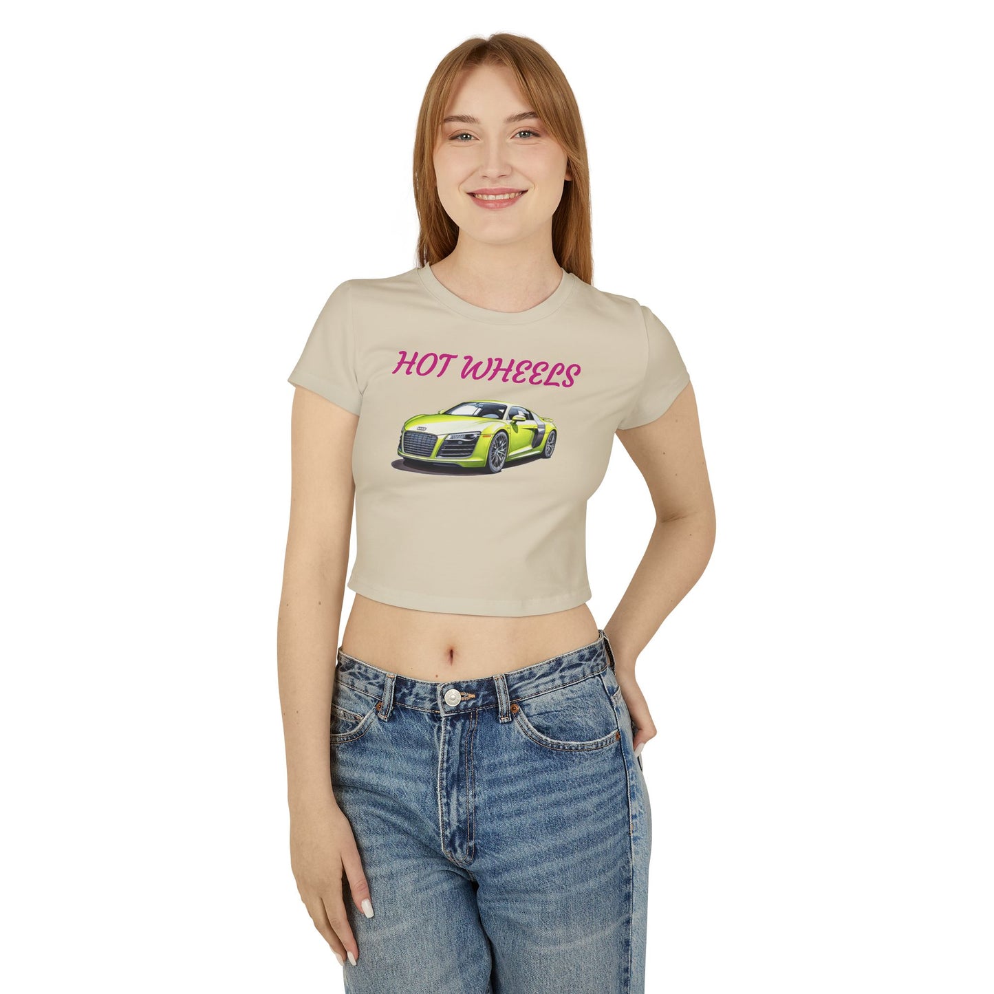 Princess Grace Hot Wheels Women's Baby Tee Trendy Car Graphic Shirt for Auto Enthusiasts
