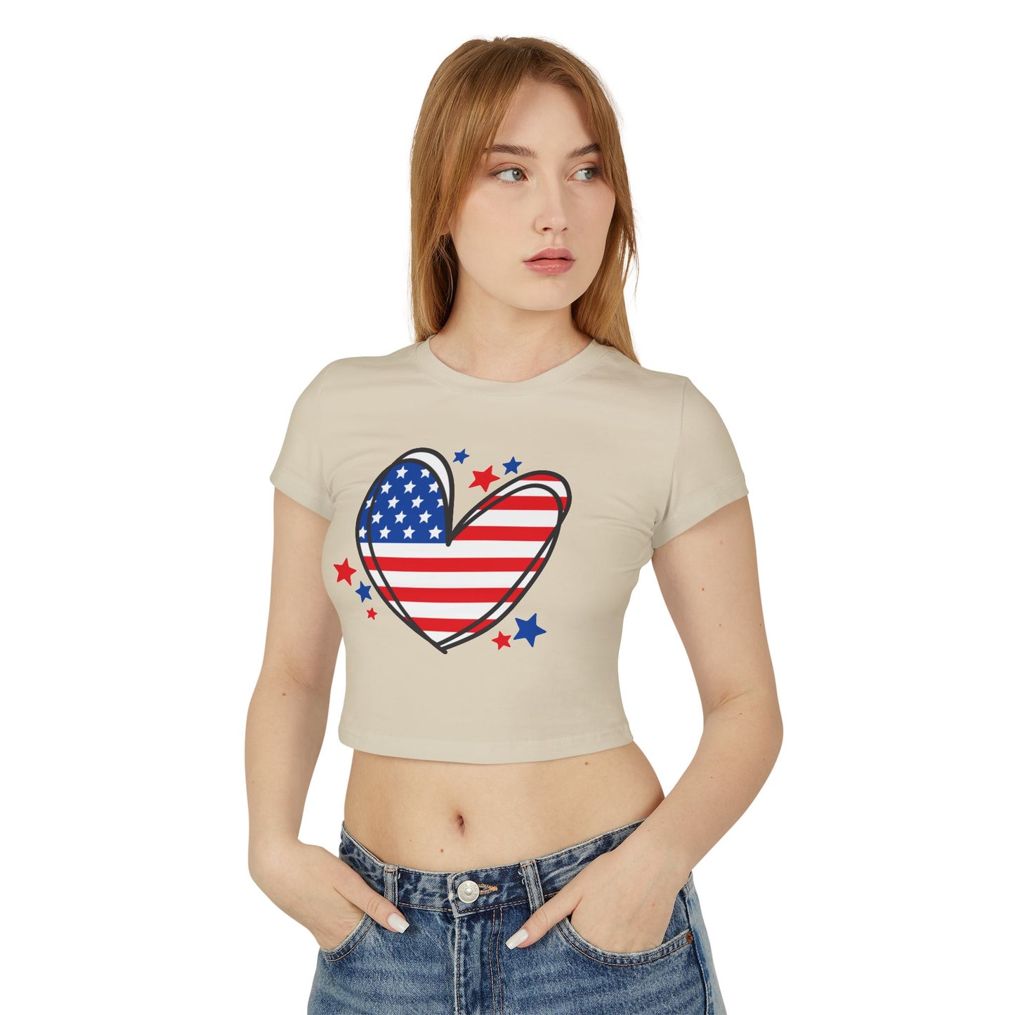 Princess Grace Patriotic Women's Baby Tee with Heart & USA Design