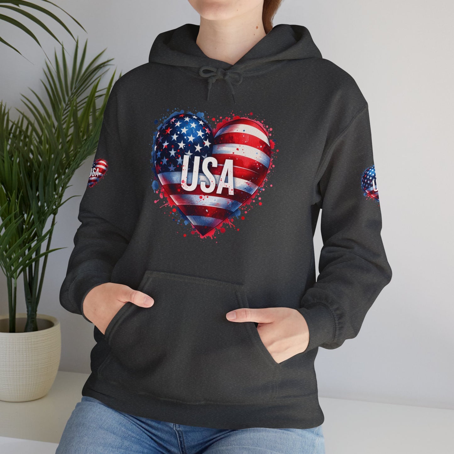 Princess Grace Patriotic Heart Hoodie for USA Lovers Unisex Heavy Blend
