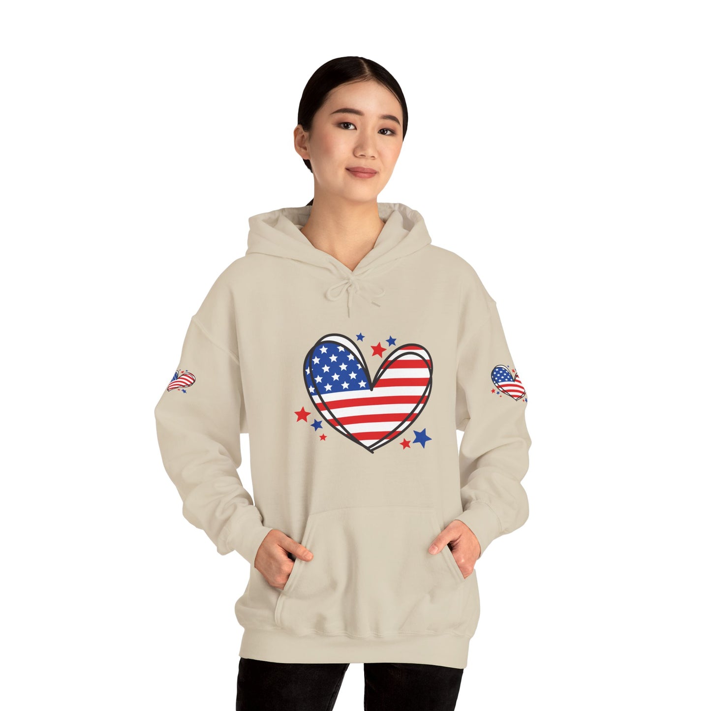 Princess Grace Patriotic Heart Hoodie Unisex Heavy Blend Hooded Sweatshirt for Independence Day & Year Round Love