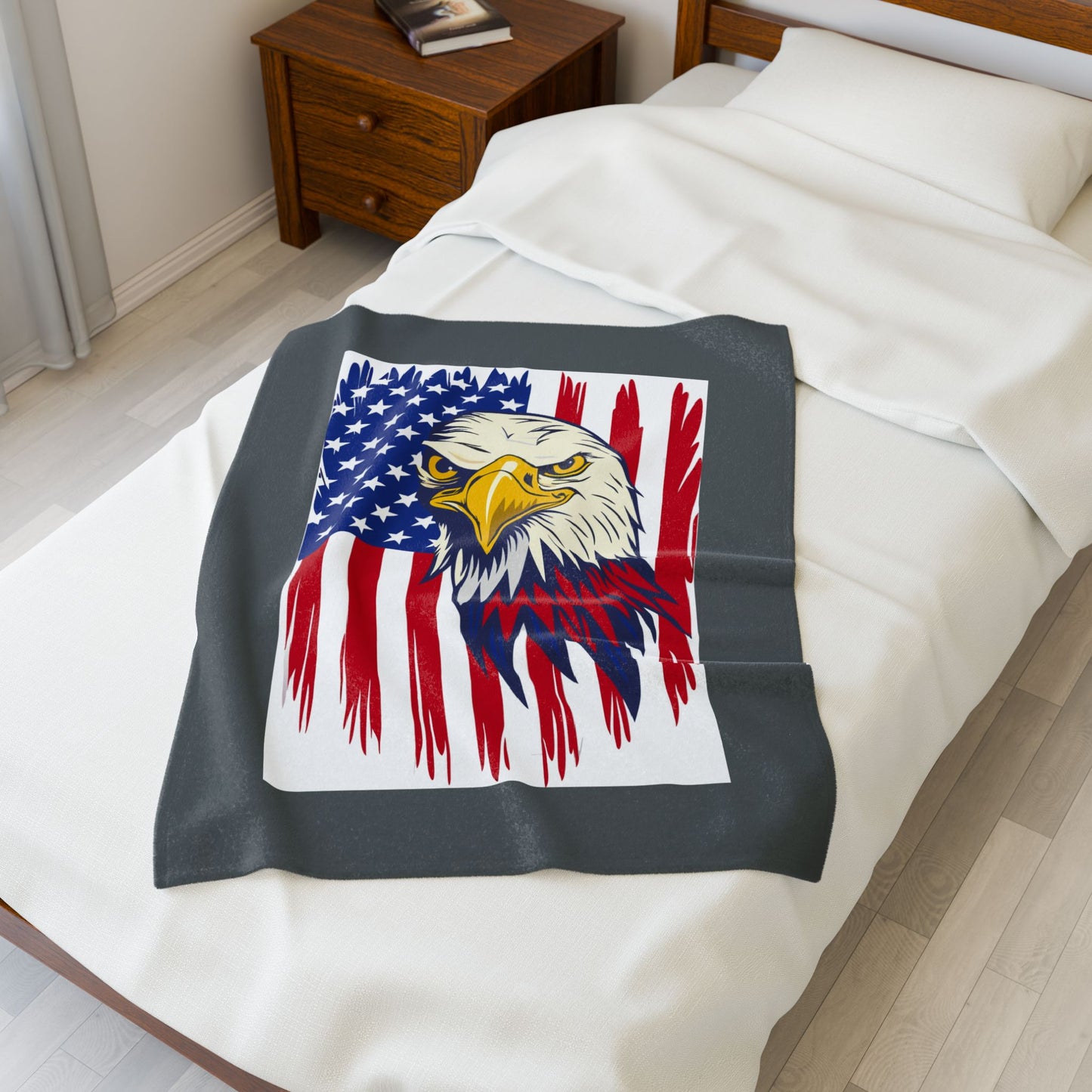 Princess Grace  Patriotic Eagle Velveteen Plush Blanket Cozy American Flag Throw for Home Decor