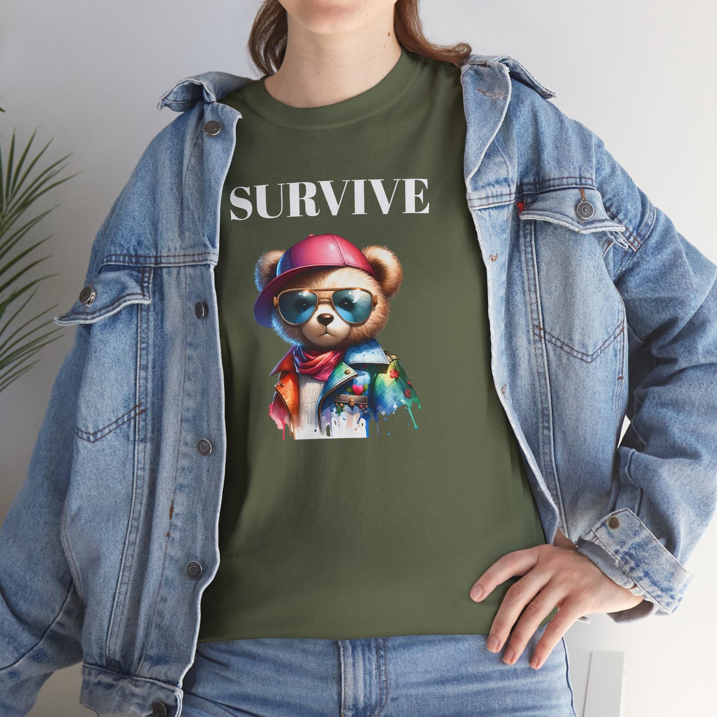Princess Grace Survive Bear Unisex Heavy Cotton Tee Cool Graphic T-Shirt for Casual Style