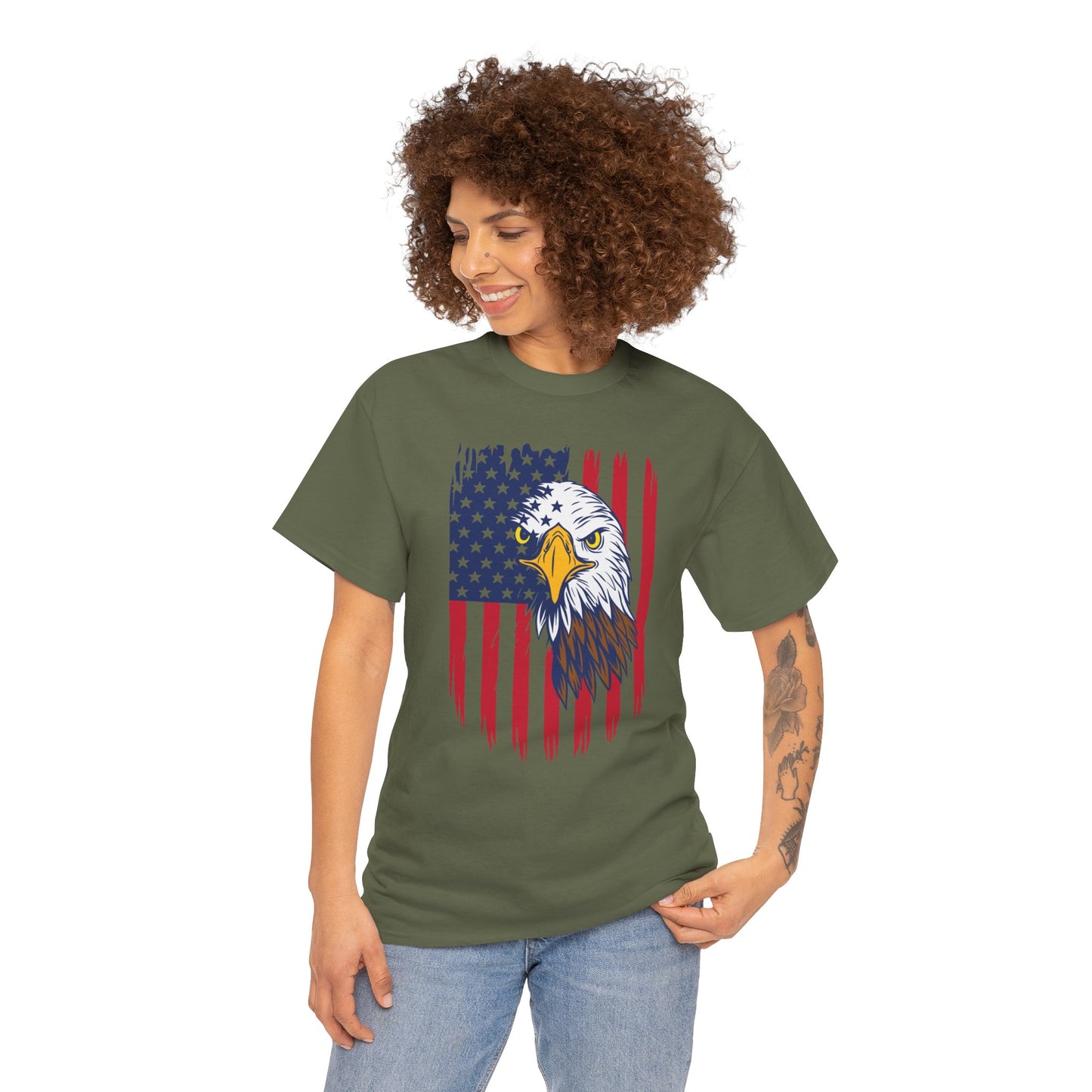 Princess Grace Eagle & American Flag Unisex Heavy Cotton Tee Patriotic Apparel for All Occasions
