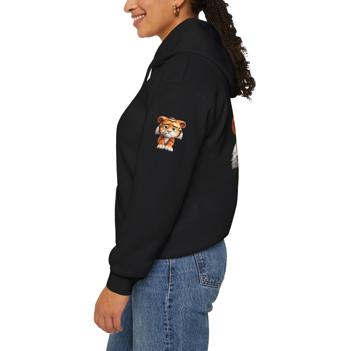 Princess Grace Playful Tiger Graphic Hoodie Unisex Heavy Blend Sweatshirt for Kids and Adults