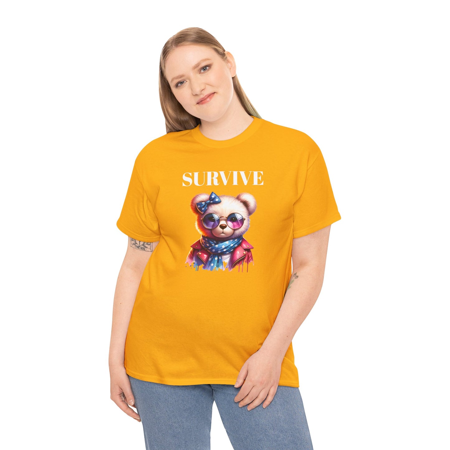 Princess Grace Cute Panda Illustration "Survive" Unisex Heavy Cotton Tee