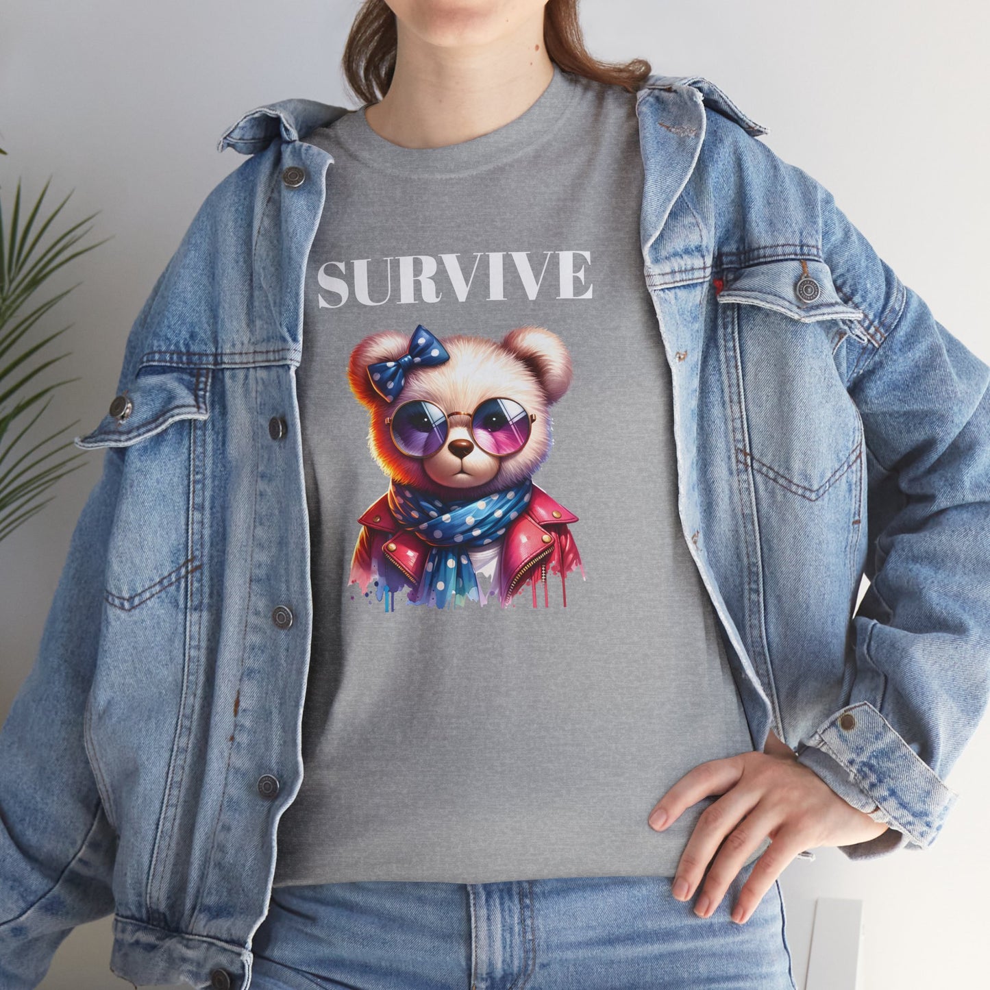 Princess Grace Cute Panda Illustration "Survive" Unisex Heavy Cotton Tee