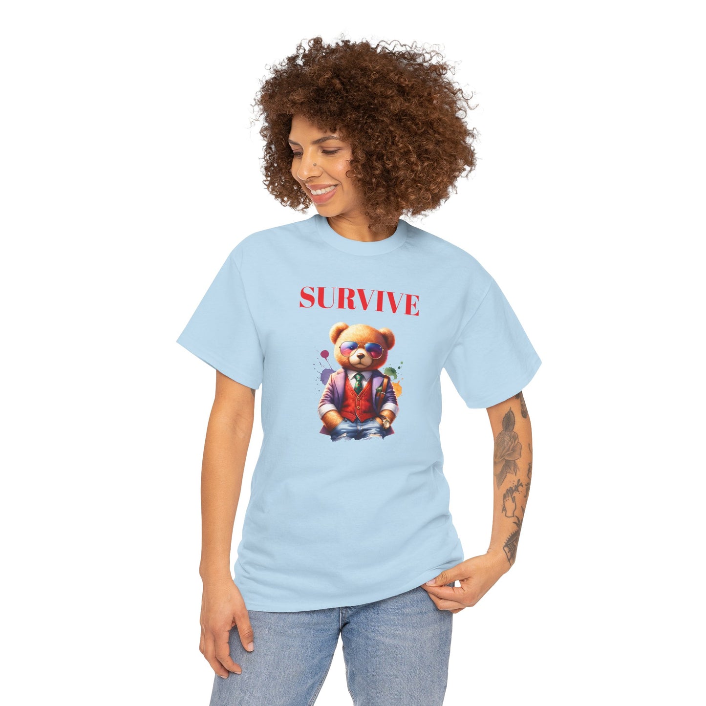 Princess Grace Survive Teddy Bear Graphic Unisex Heavy Cotton Tee