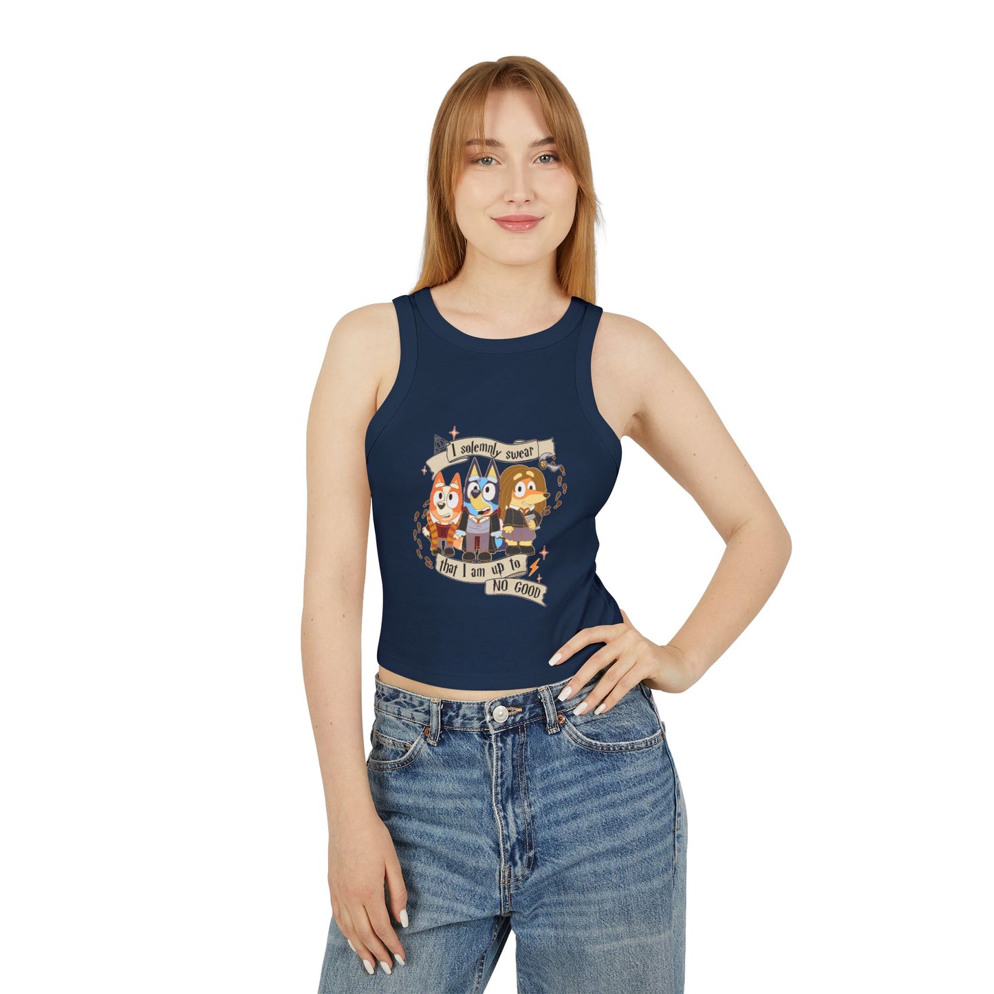 Princess Grace Funny Bluey Racer Tank Top for Women Up To No Good Vibe