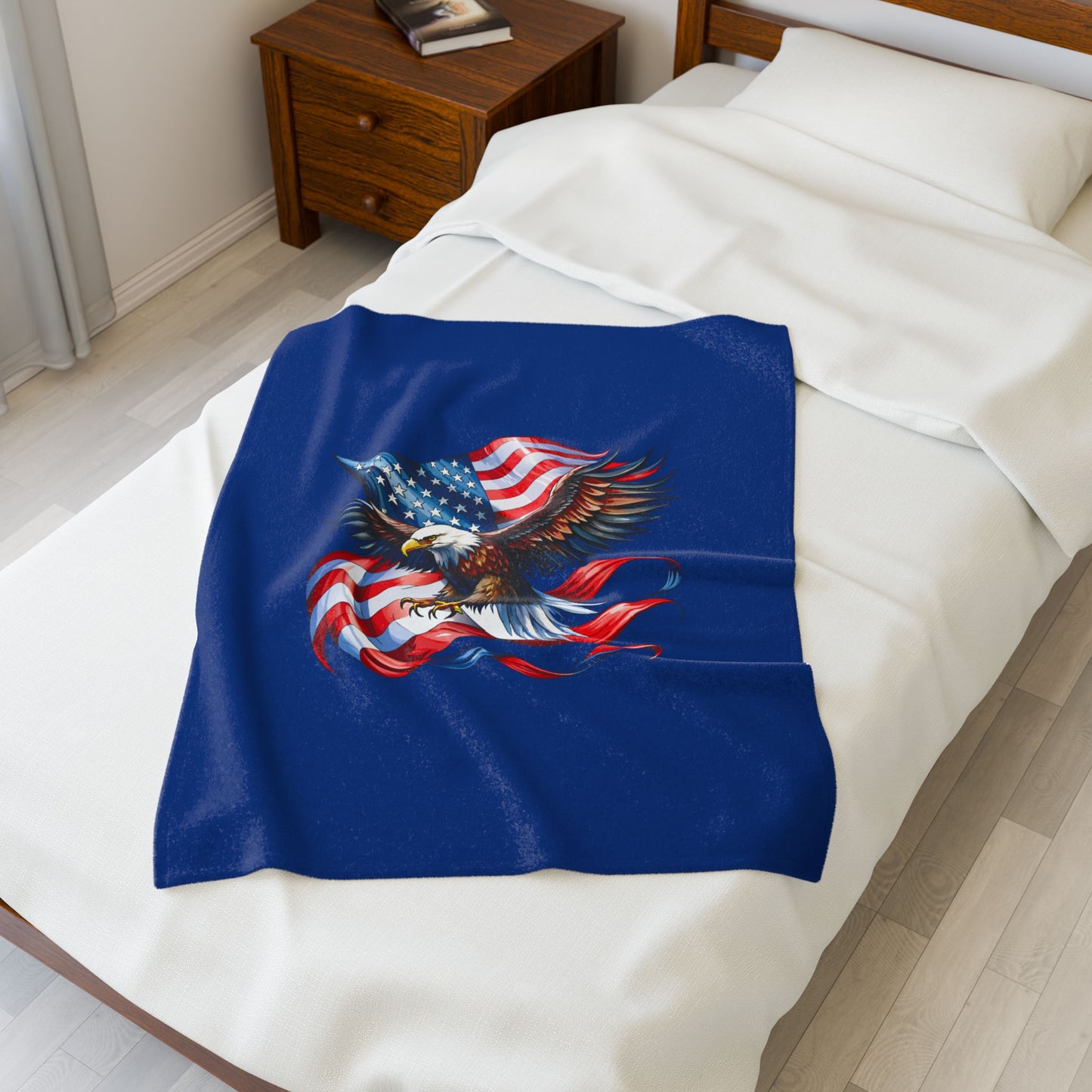 Princess Grace Patriotic Eagle Velveteen Plush Blanket Cozy Americana Decor