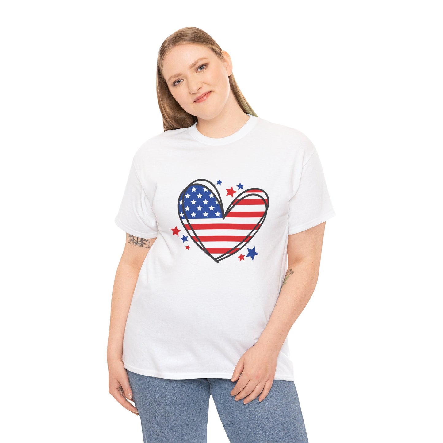 Princess Grace Patriotic Heart Unisex Heavy Cotton Tee USA Love T-Shirt