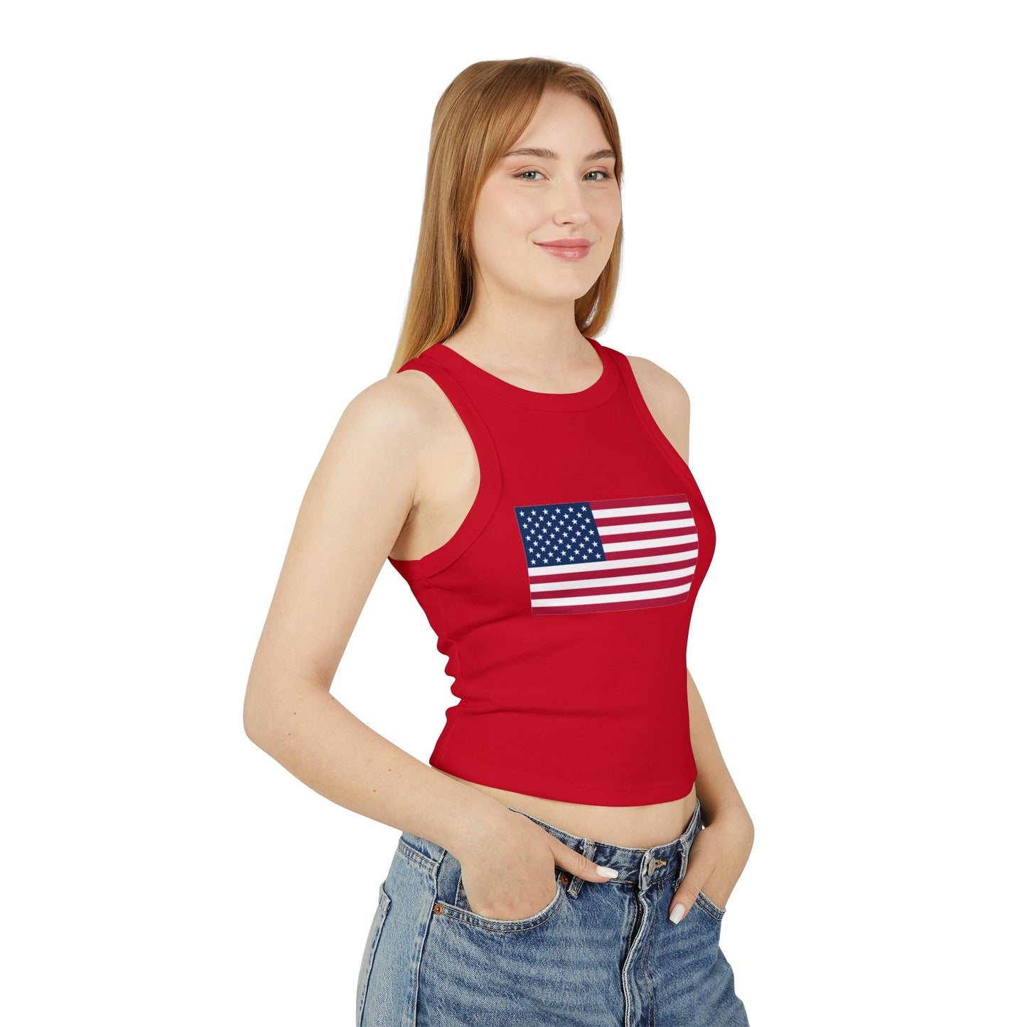 Princess Grace Patriotic USA Flag Racer Tank Top for Women