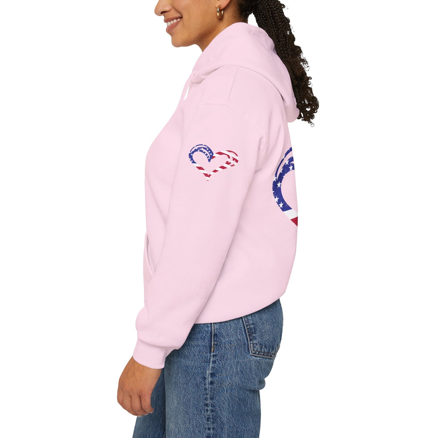 Princess Grace Patriotic Heart Unisex Hoodie Comfortable Heavy Blend Sweatshirt for Independence Day and Everyday Wear