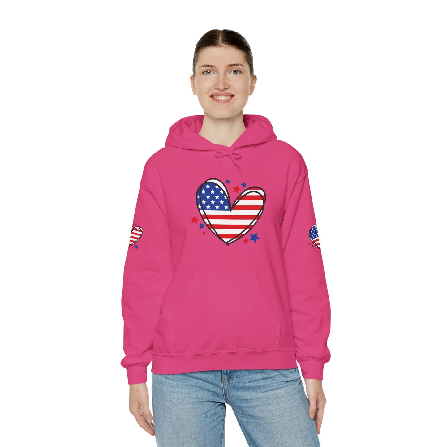 Princess Grace Patriotic Heart Hoodie Unisex Heavy Blend Hooded Sweatshirt for Independence Day & Year Round Love