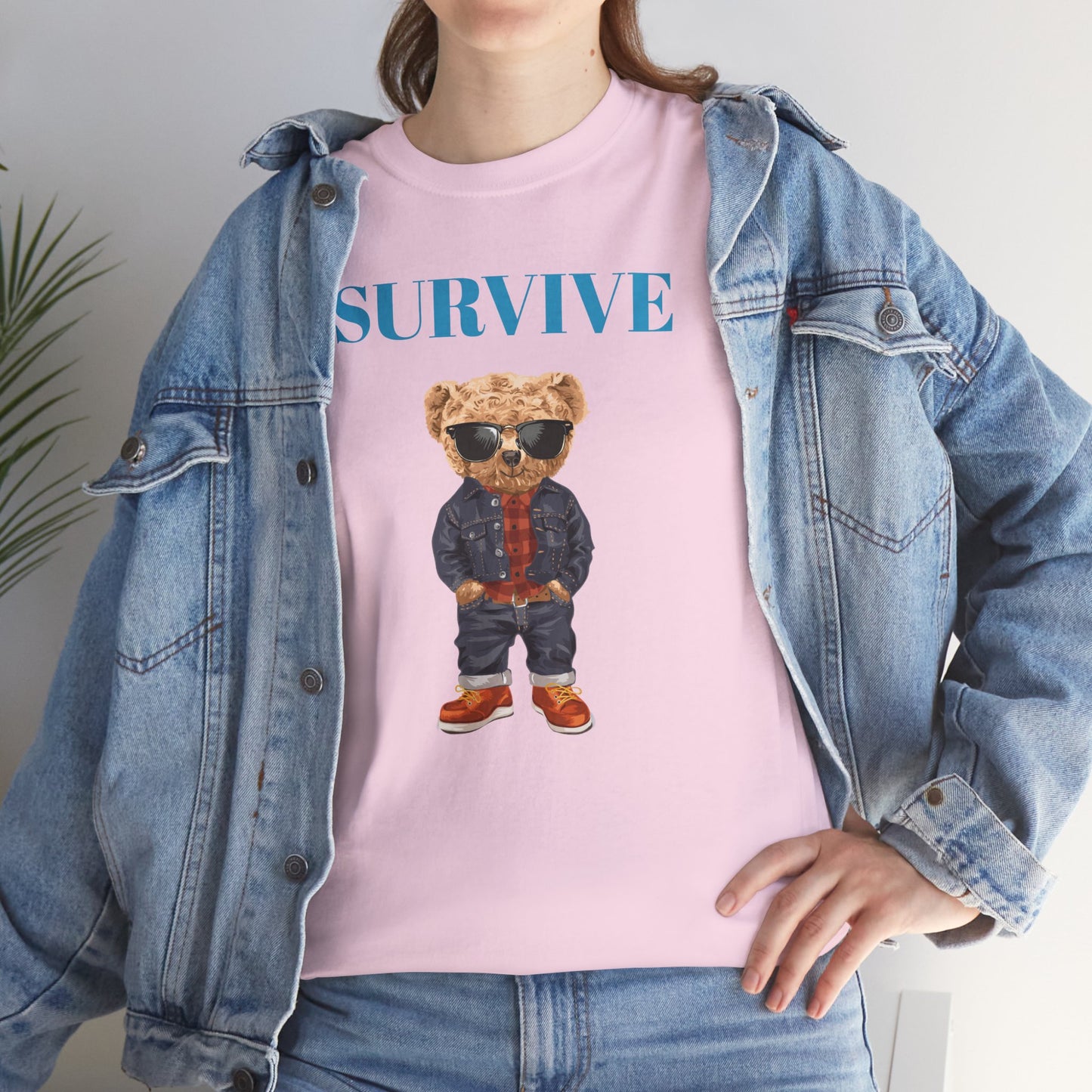 Princess Grace Cool Bear Graphic Tee 'SURVIVE' Unisex Heavy Cotton Shirt