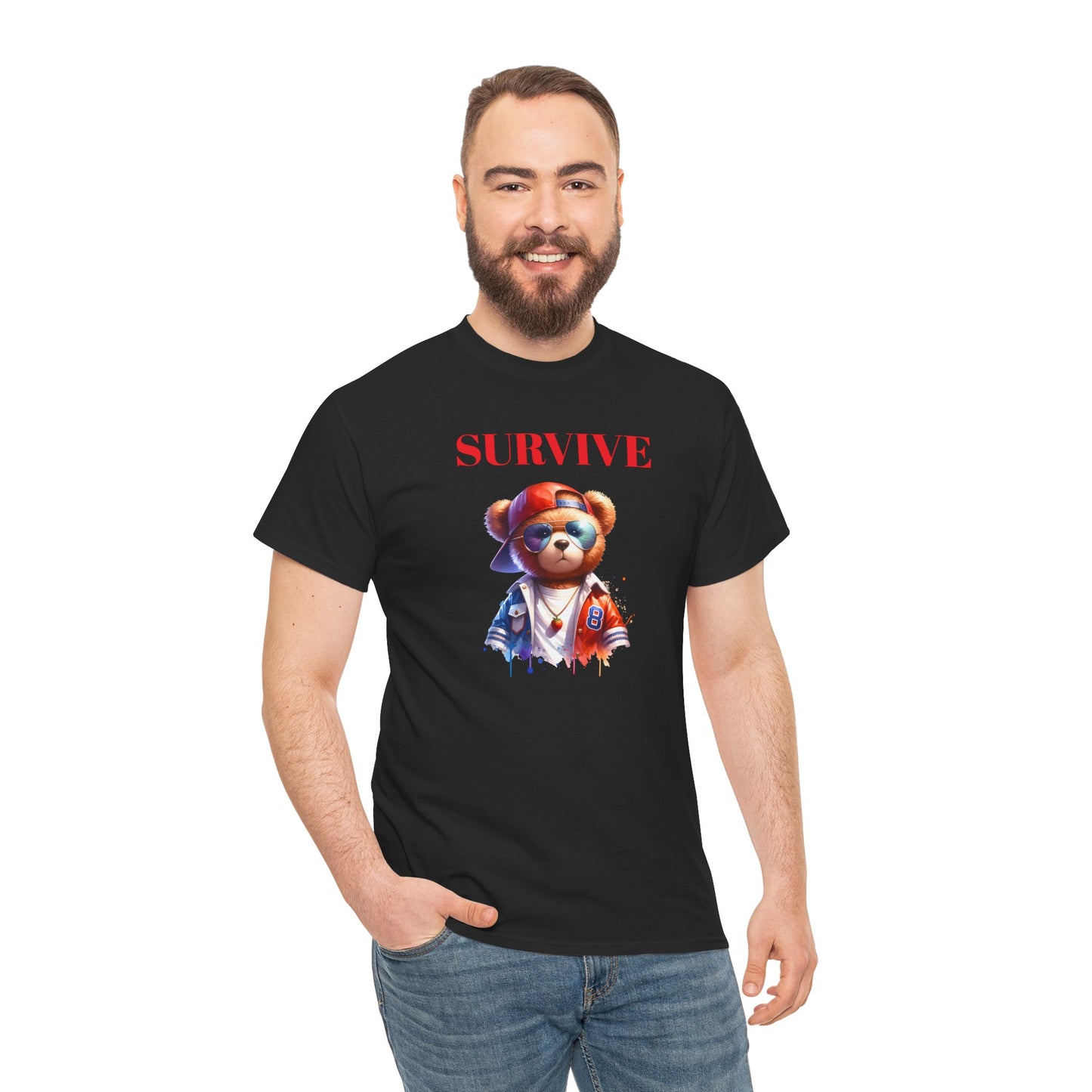 Princess Grace Survive Bear Unisex Heavy Cotton Tee Casual Graphic T-Shirt for Adventure Lovers