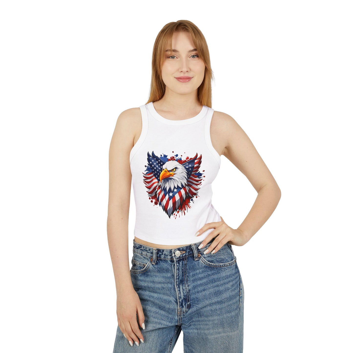Princess Grace Patriotic Eagle Women's Racerback Tank Top USA Flag Design