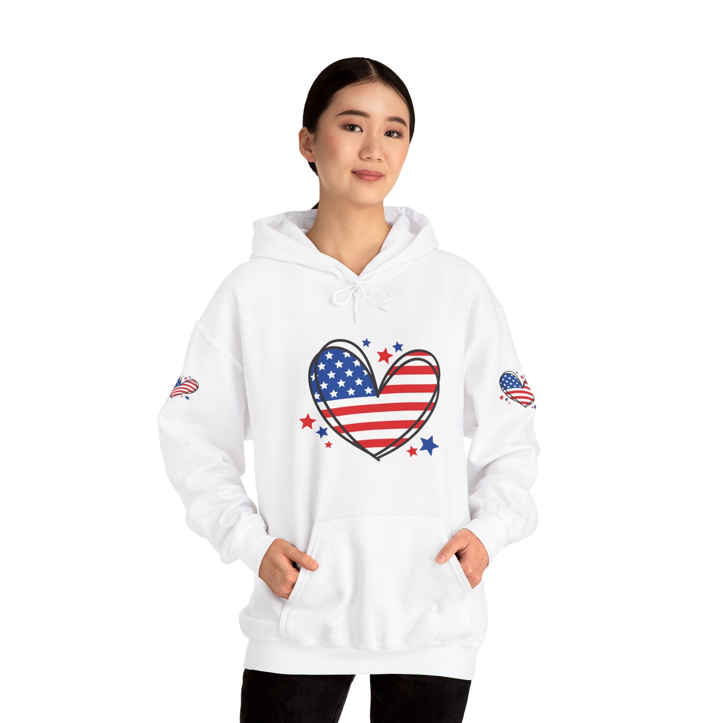 Princess Grace Patriotic Heart Hoodie Unisex Heavy Blend Hooded Sweatshirt for Independence Day & Year Round Love