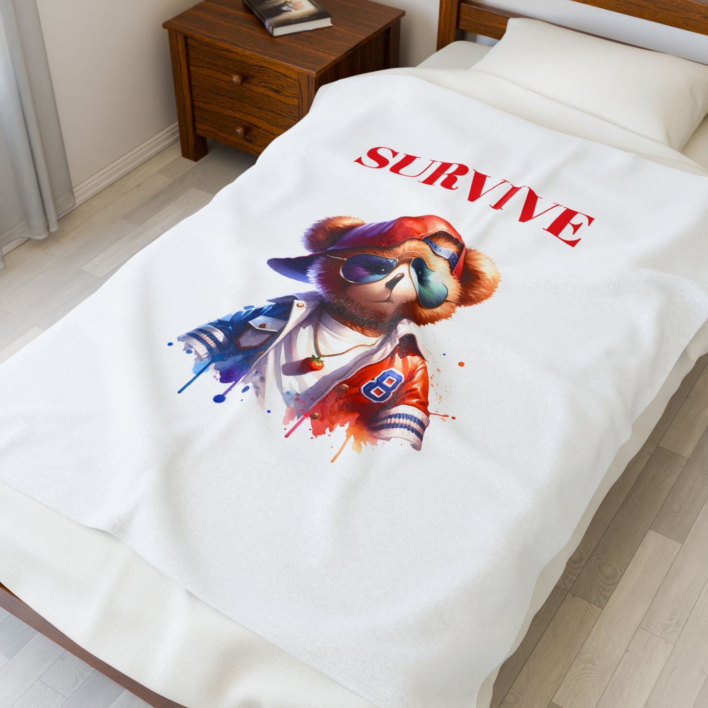 Princess Grace Survive Teddy Bear Plush Blanket Cozy Velveteen Throw for Kids & Teens
