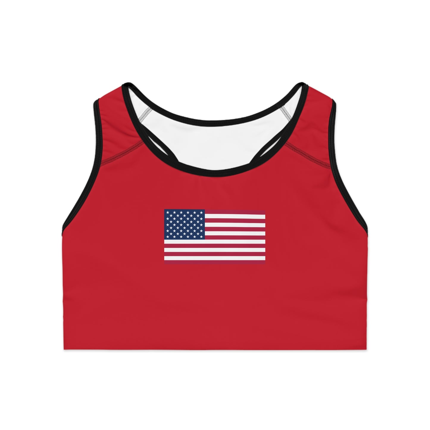 Princess Grace Patriotic Sports Bra Red with USA Flag Design for Activewear