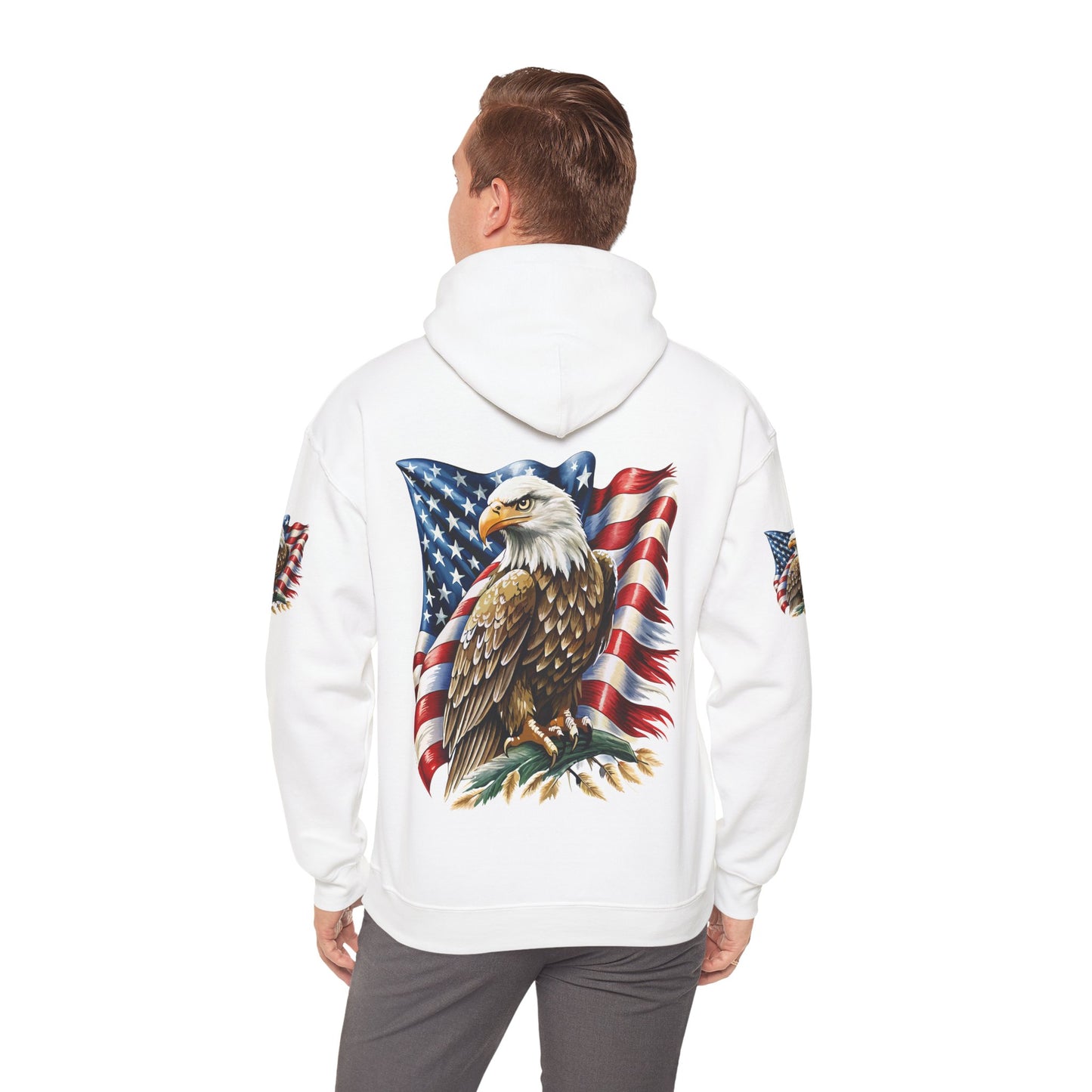 Princess Grace Patriotic Eagle Hooded Sweatshirt Unisex Heavy Blend Perfect for Memorial Day & Independence Day
