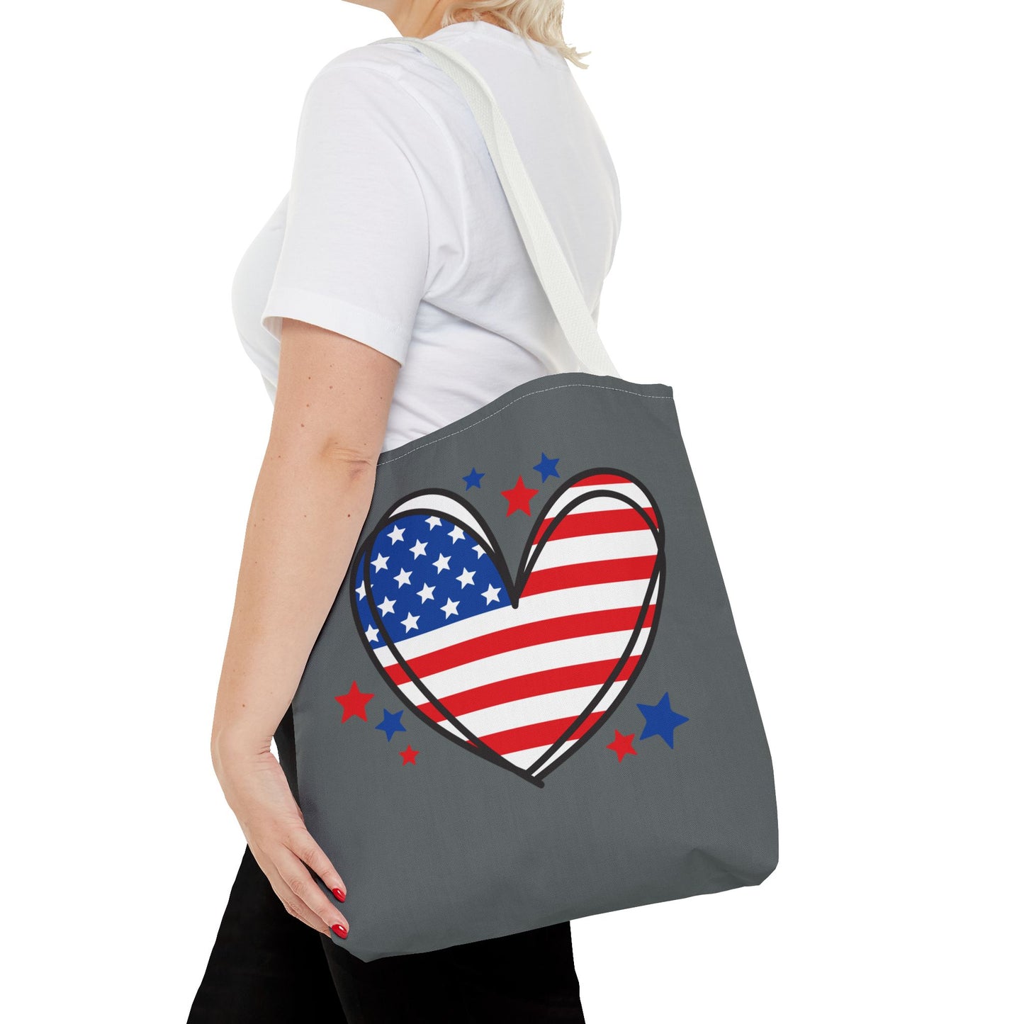 Princess Grace Patriotic Heart Tote Bag USA Flag Love