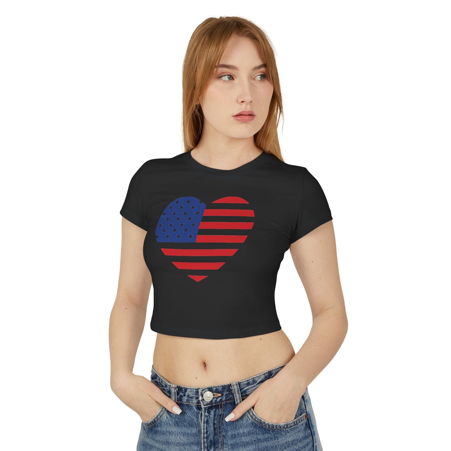Princess Grace Patriotic Women's Baby Tee Heart & USA Graphic