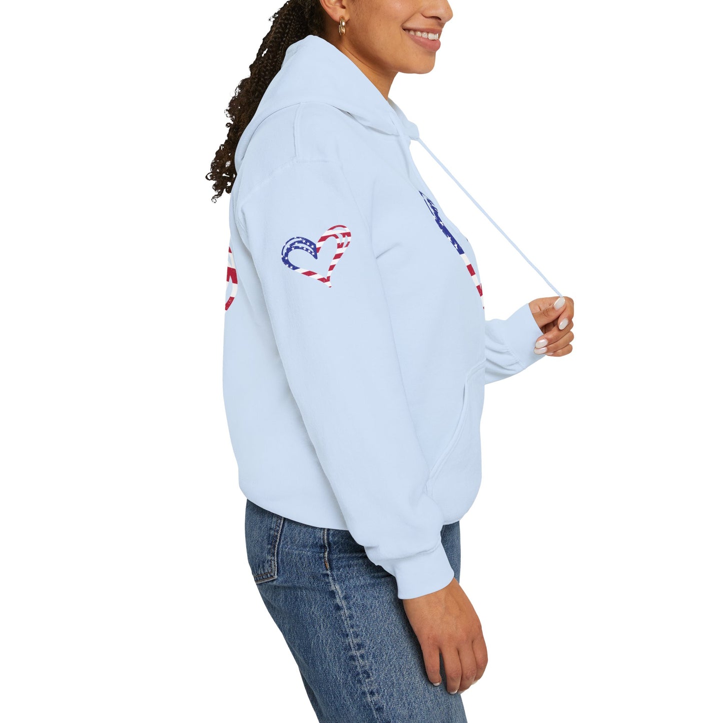 Princess Grace Patriotic Heart Unisex Hoodie Comfortable Heavy Blend Sweatshirt for Independence Day and Everyday Wear