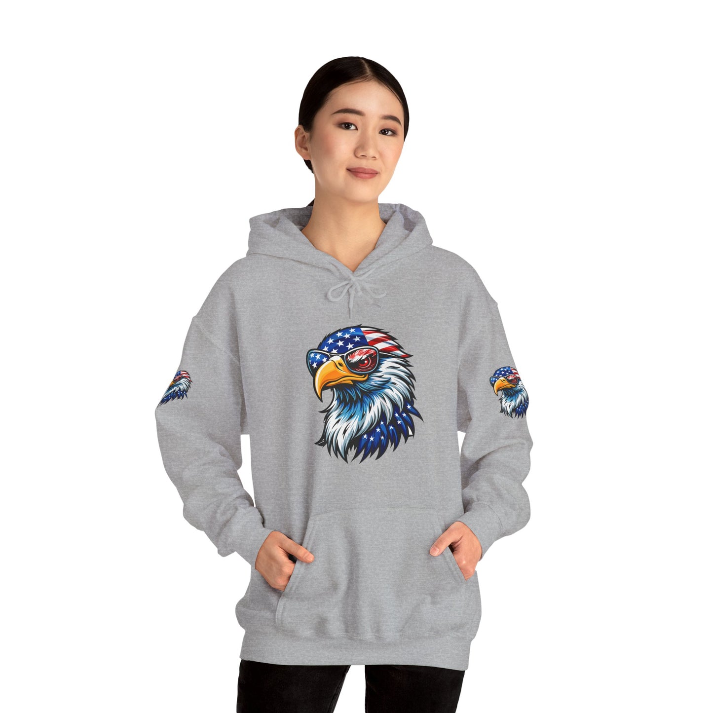 Princess Grace Patriotic Eagle Hoodie Unisex Heavy Blend Sweatshirt with USA Flag Design