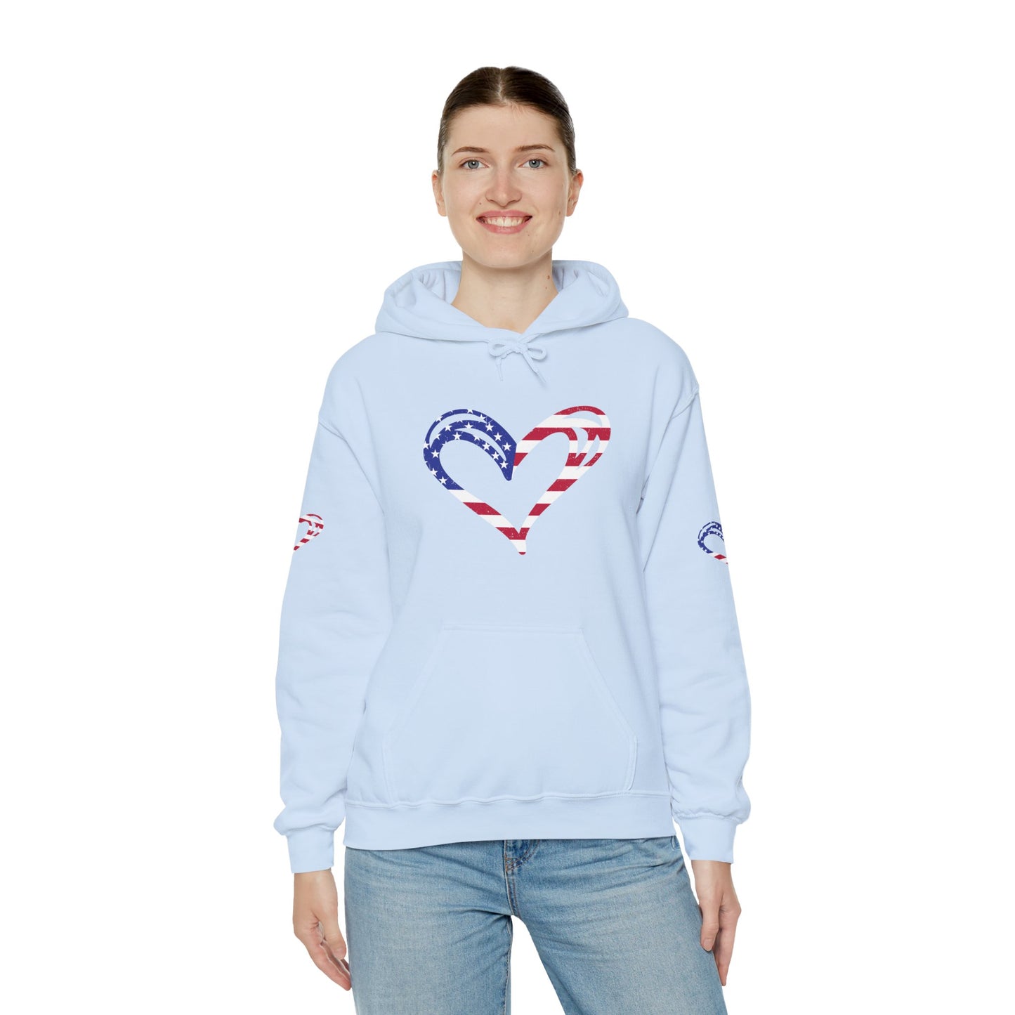 Princess Grace Patriotic Heart Unisex Hoodie Comfortable Heavy Blend Sweatshirt for Independence Day and Everyday Wear