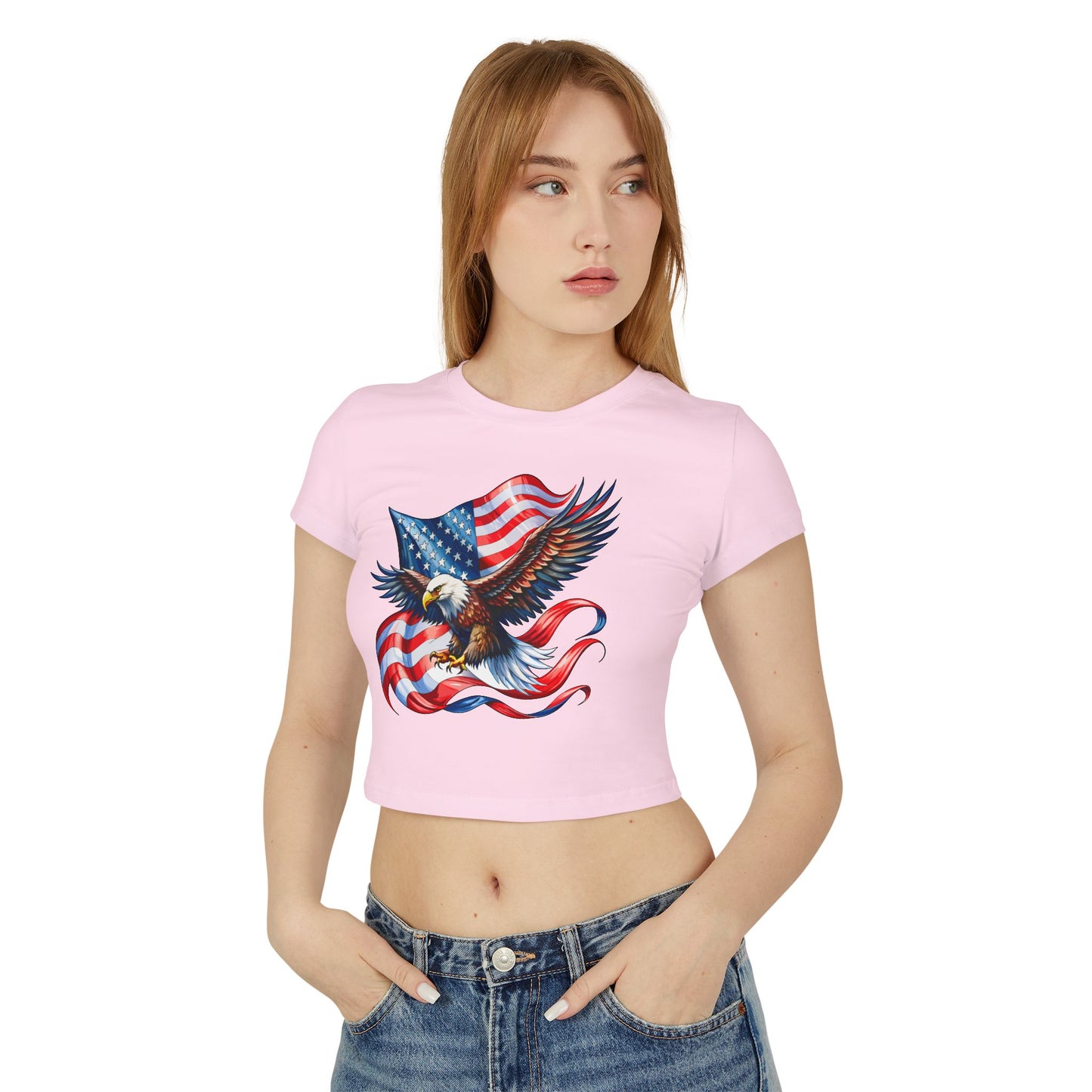 Princess Grace Patriotic Women's Baby Tee Eagle & USA Design for Independence Day