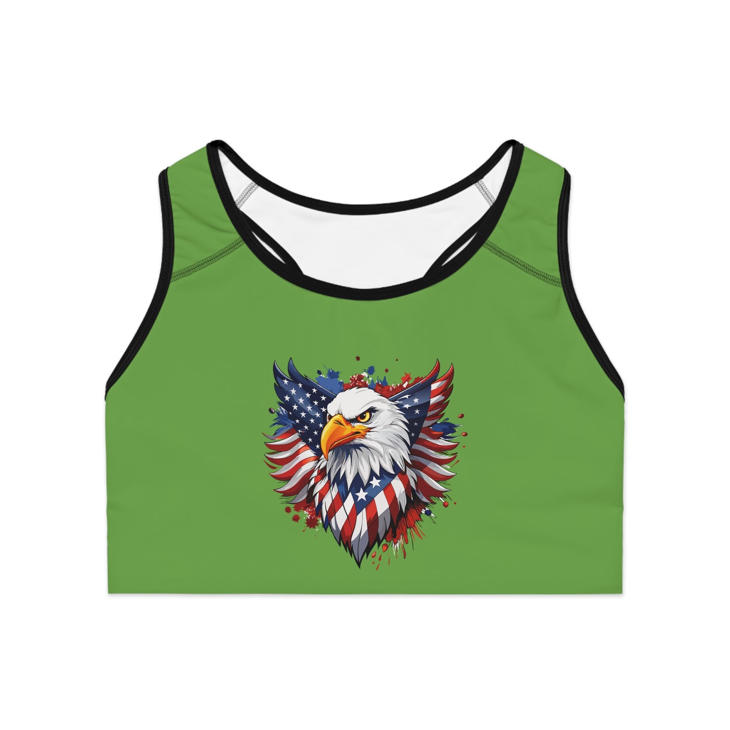 Princess Grace Patriotic Eagle Sports Bra Bold American Eagle Design, Perfect for Fitness & Holidays