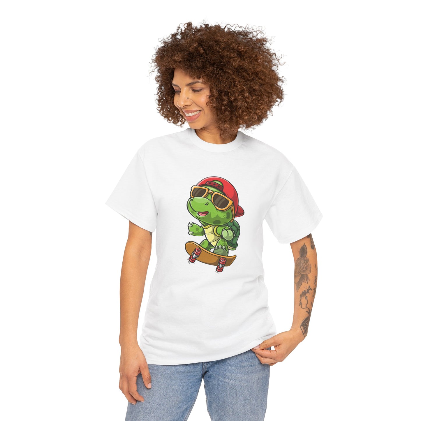 Princess Grace Cool Skateboarding Turtle Unisex Heavy Cotton Tee